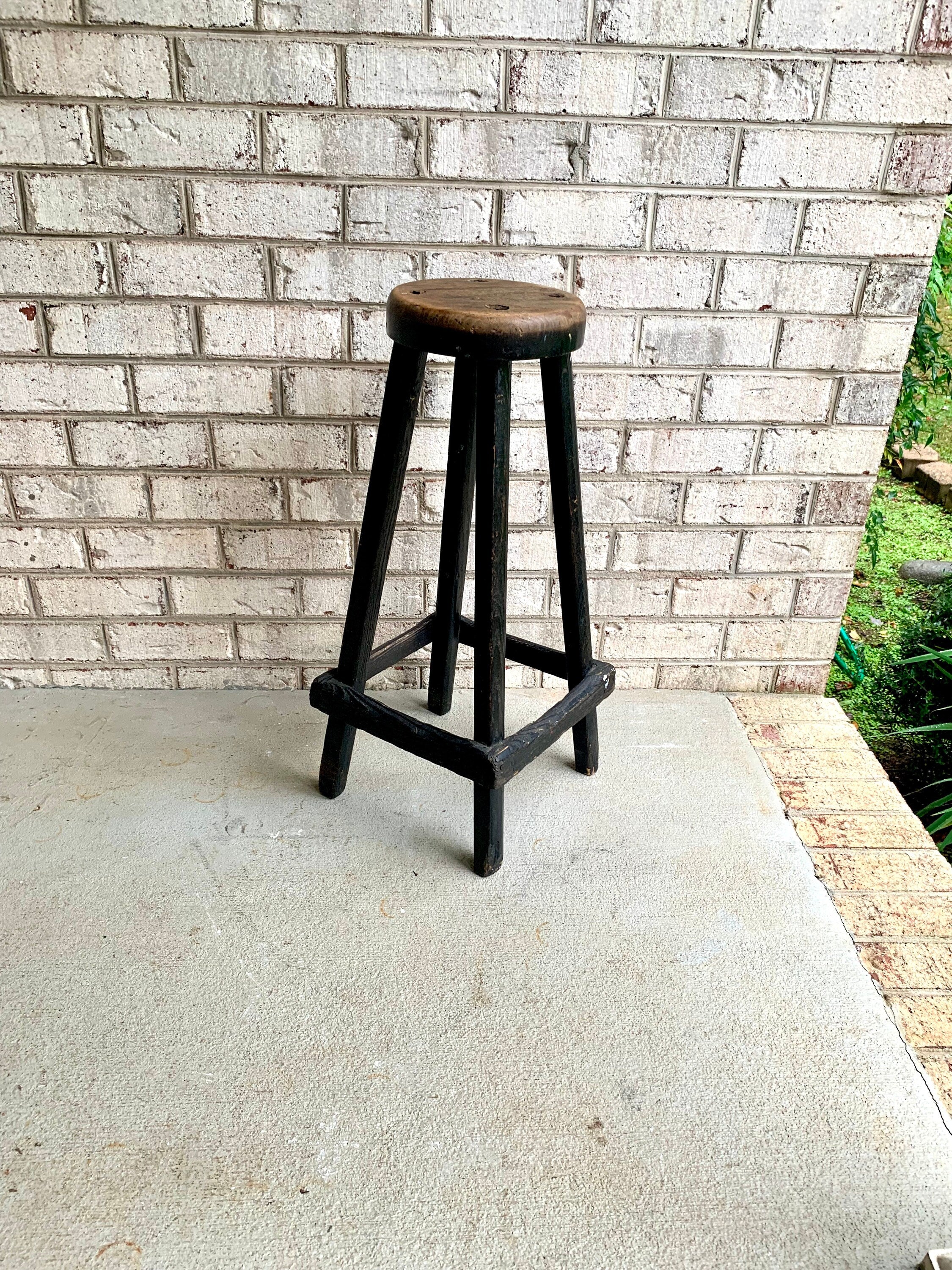Primitive Wood Stool | Black Wood Distressed Stool | Skinny Wood Rustic Stool | Black Wood Plant Stand | Farmhouse Decor