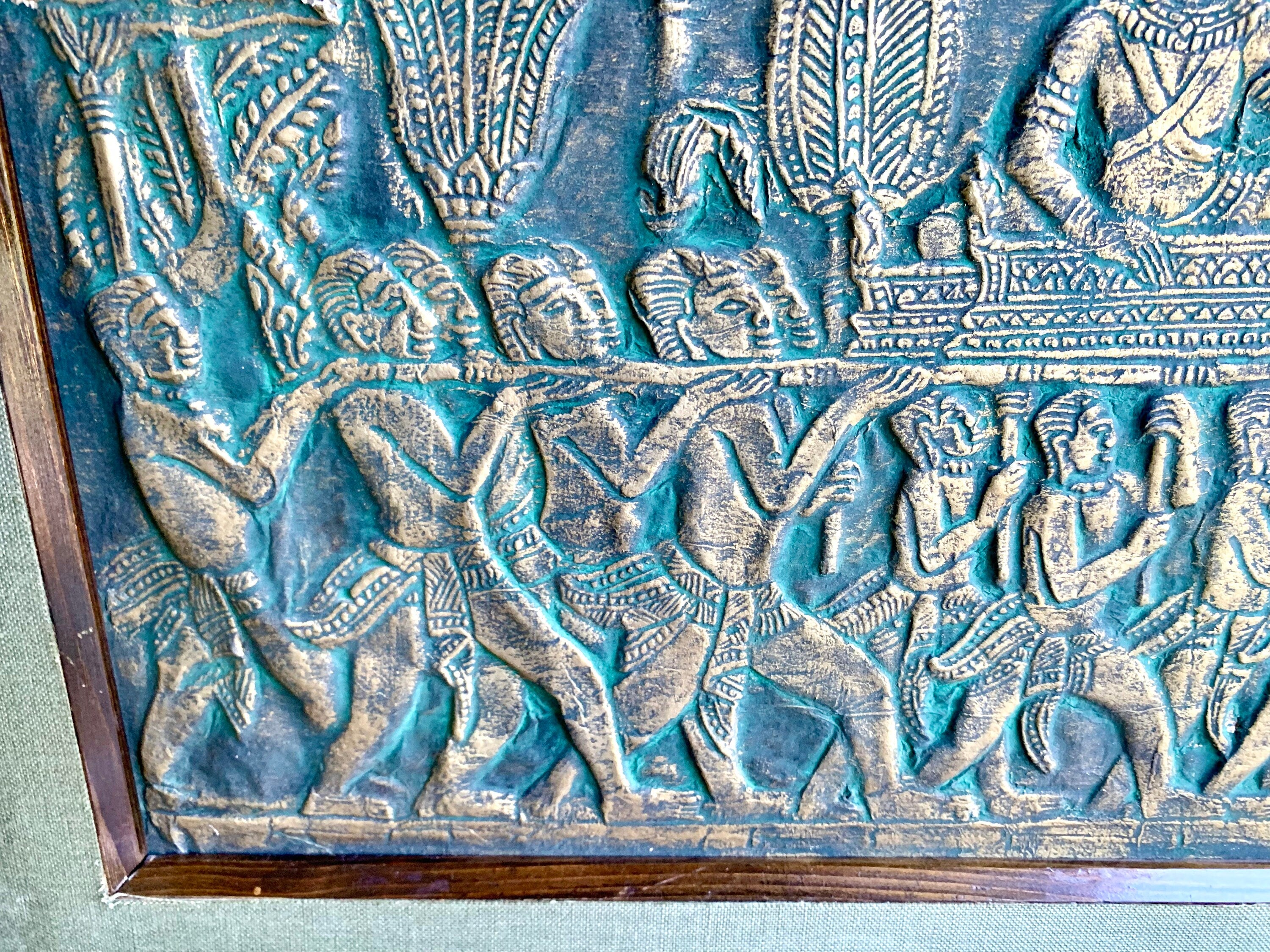 Vintage Angkor Wat Temple Rubbing Art | Raised Cambodian Wat Temple Rubbing Wall Art | Framed Angkor Wat Temple Rubbing