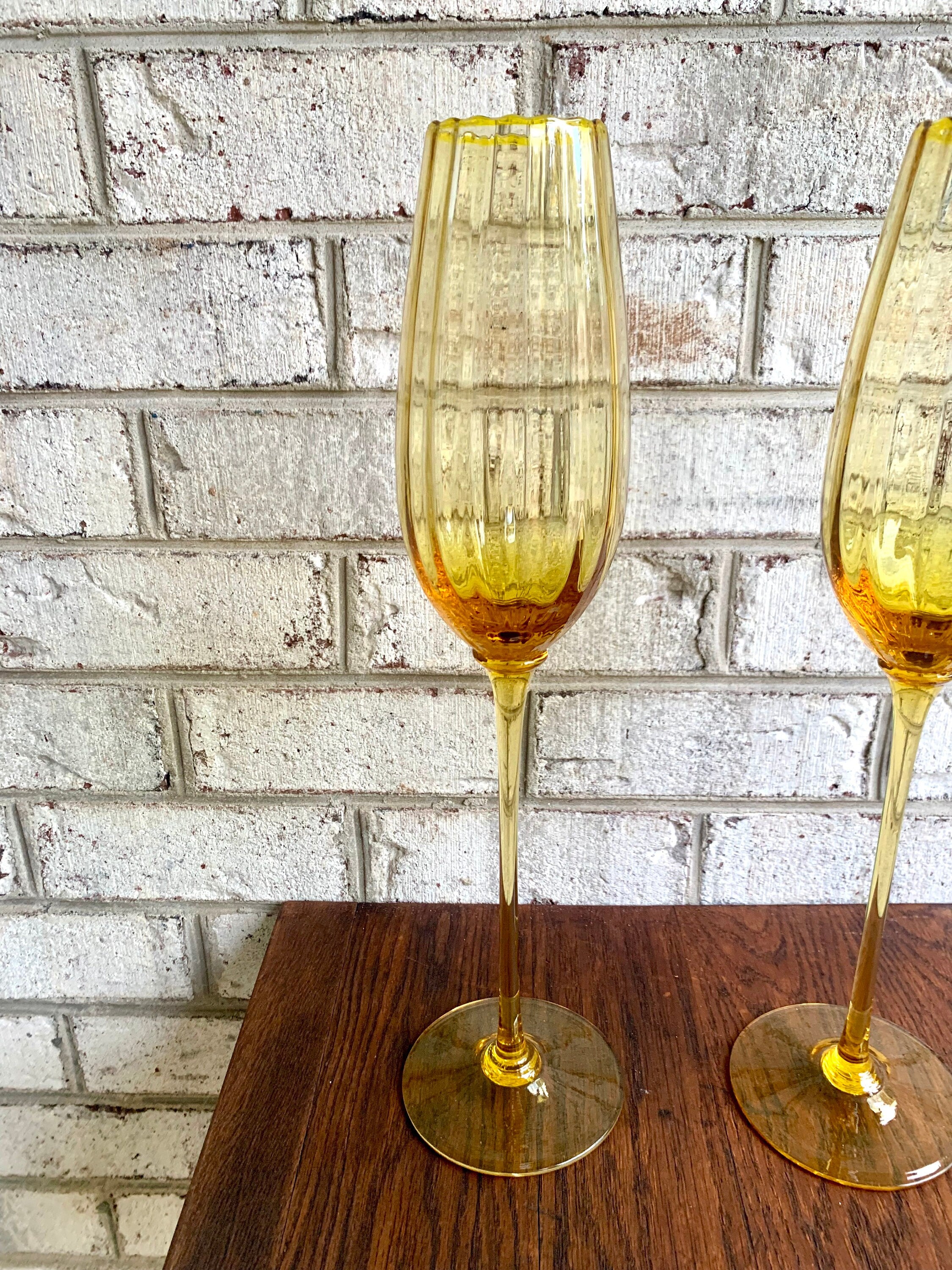 Napcoware Italian Glass XL Wine Glasses | Vintage Napco Amber Glass Oversized Wine Glasses | 16 1/2" Amber Glass XL Decorative Wine Glasses