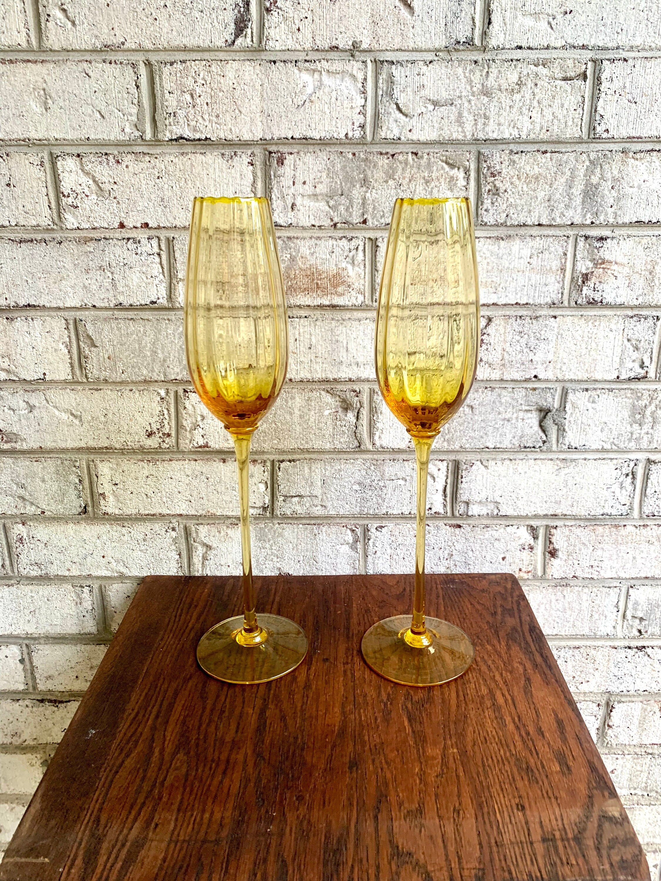 Napcoware Italian Glass XL Wine Glasses | Vintage Napco Amber Glass Oversized Wine Glasses | 16 1/2" Amber Glass XL Decorative Wine Glasses