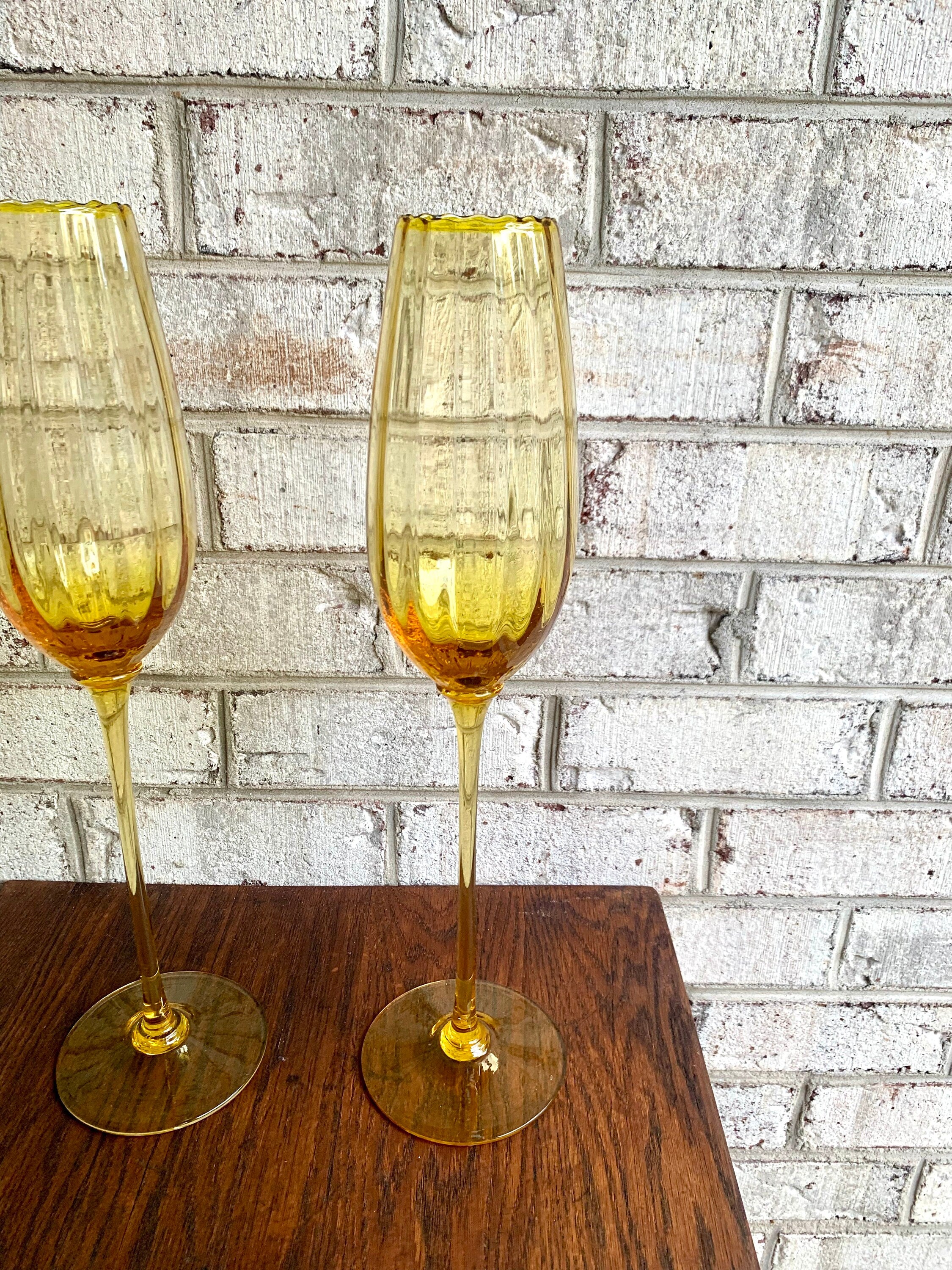 Napcoware Italian Glass XL Wine Glasses | Vintage Napco Amber Glass Oversized Wine Glasses | 16 1/2" Amber Glass XL Decorative Wine Glasses