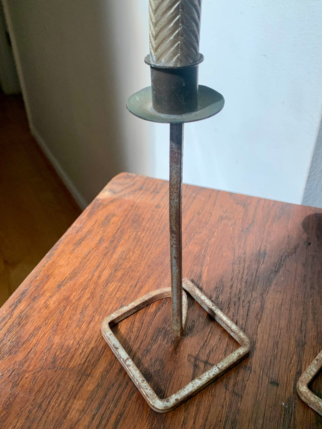 Pair of Rustic Candlestick Holders | Brutalist Candle Holders | Vintage  Distressed Metal Wrought Iron Candle Holders| Bent Iron Candlesticks