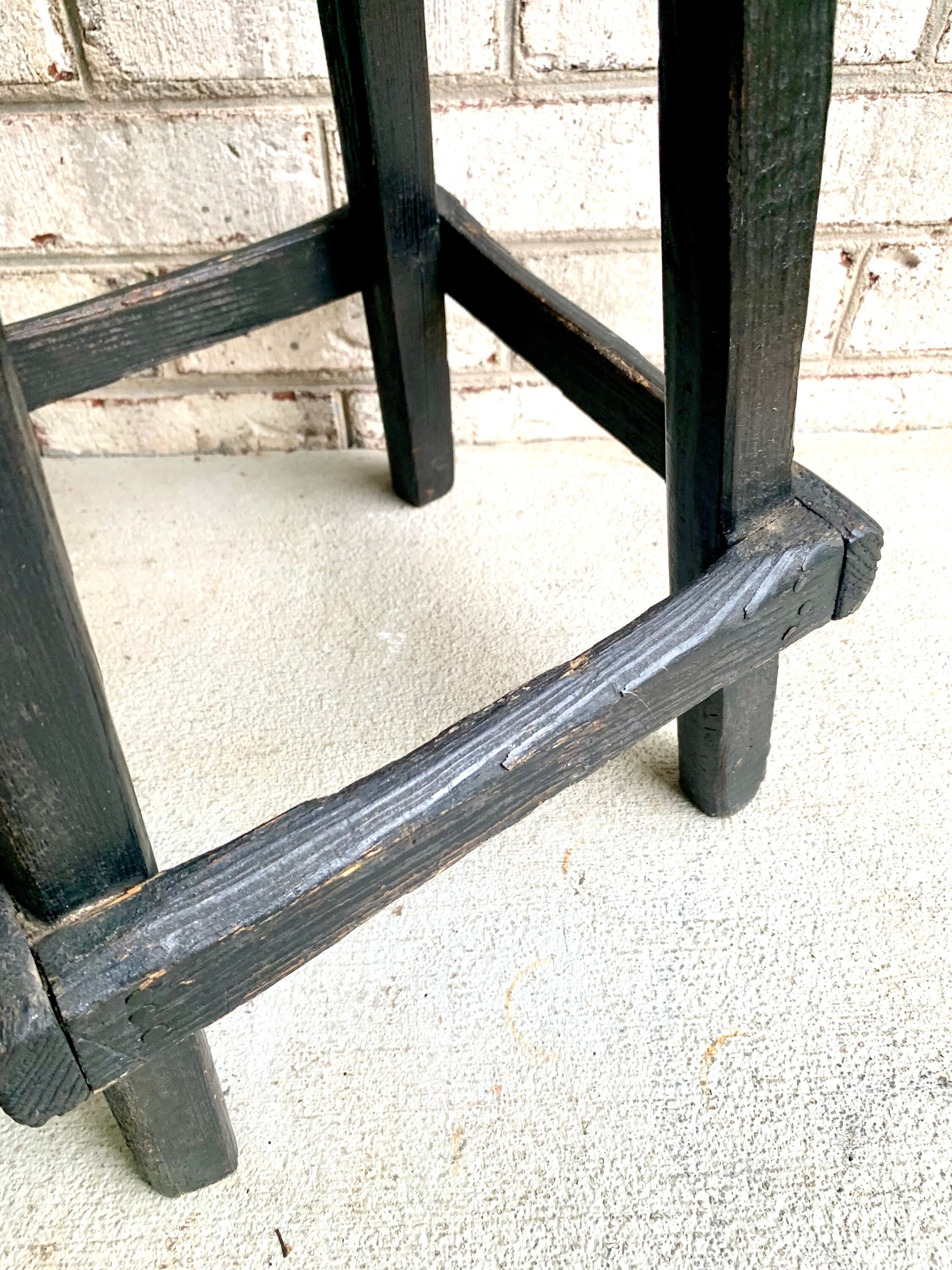 Primitive Wood Stool | Black Wood Distressed Stool | Skinny Wood Rustic Stool | Black Wood Plant Stand | Farmhouse Decor