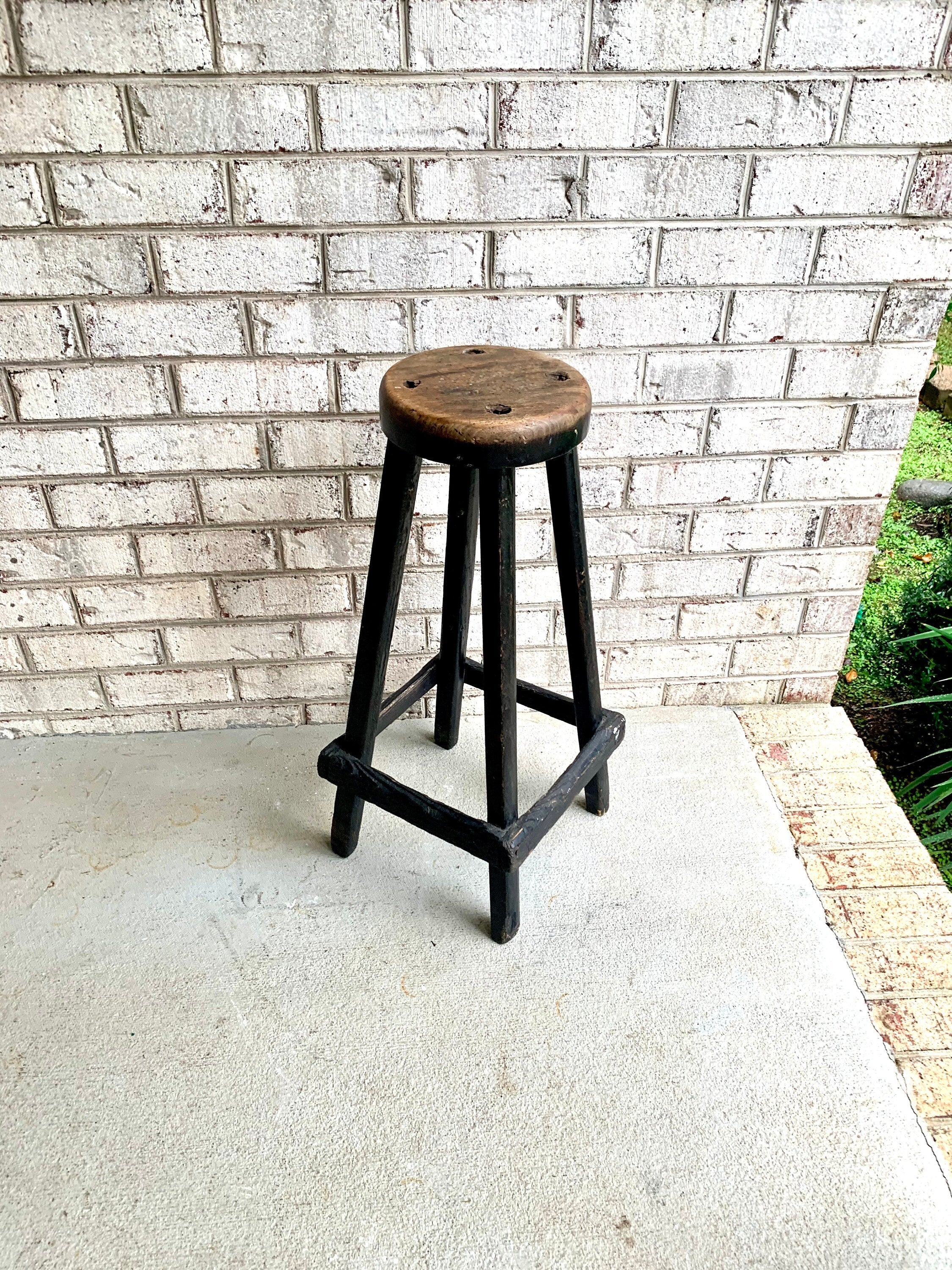 Primitive Wood Stool | Black Wood Distressed Stool | Skinny Wood Rustic Stool | Black Wood Plant Stand | Farmhouse Decor