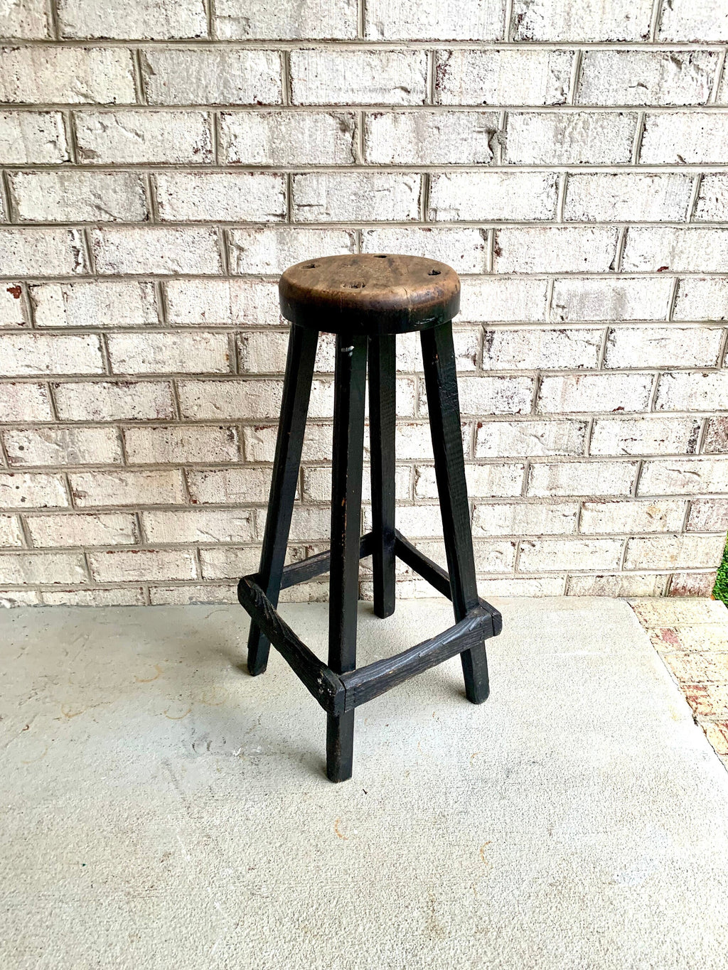 Primitive Wood Stool | Black Wood Distressed Stool | Skinny Wood Rustic Stool | Black Wood Plant Stand | Farmhouse Decor