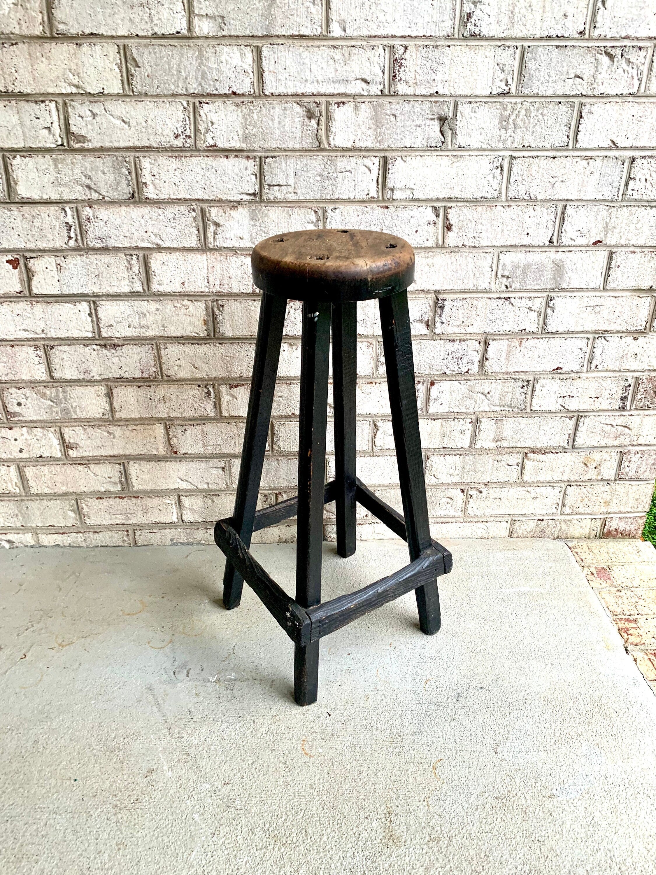 Primitive Wood Stool | Black Wood Distressed Stool | Skinny Wood Rustic Stool | Black Wood Plant Stand | Farmhouse Decor
