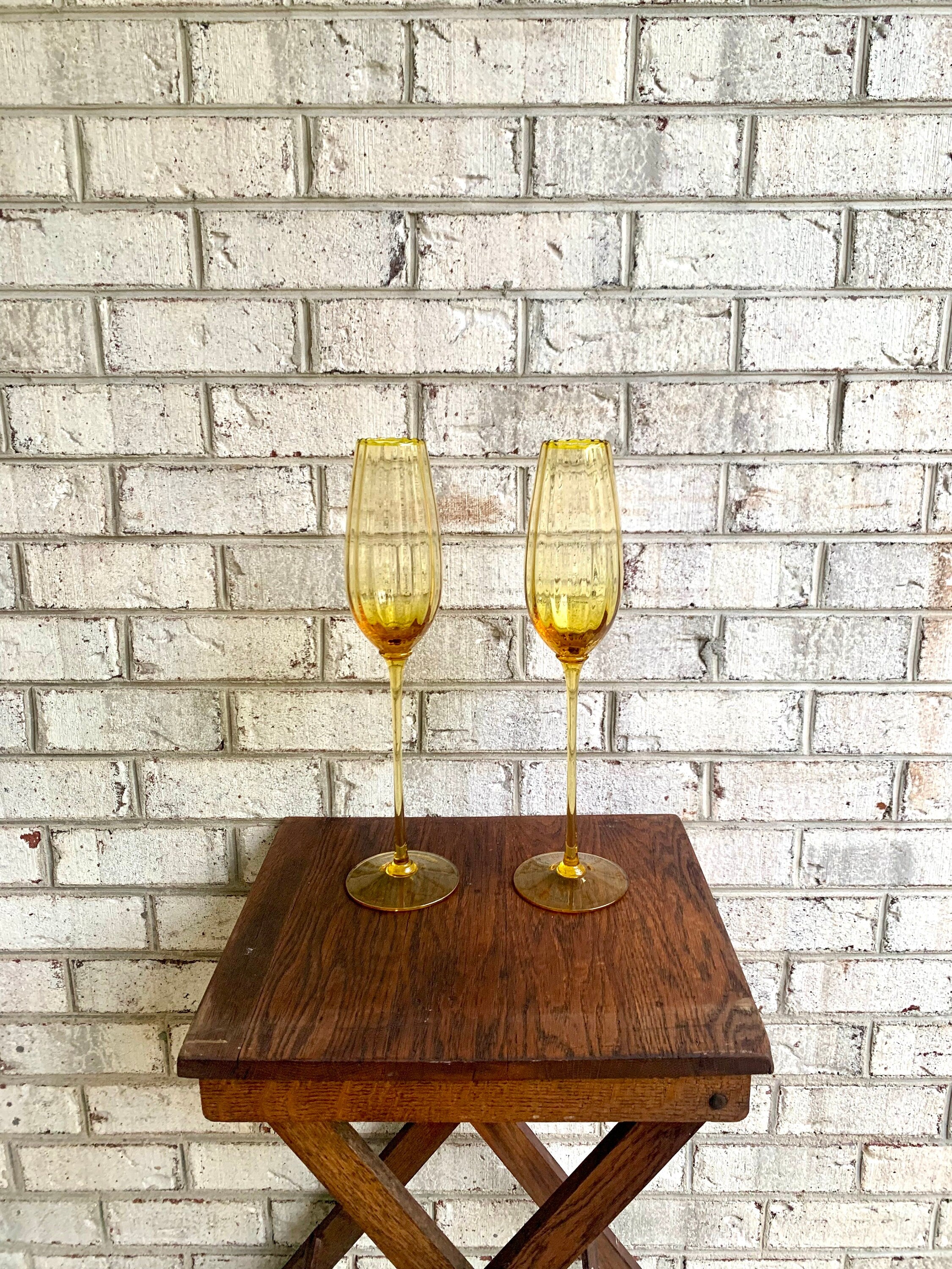 Napcoware Italian Glass XL Wine Glasses | Vintage Napco Amber Glass Oversized Wine Glasses | 16 1/2" Amber Glass XL Decorative Wine Glasses
