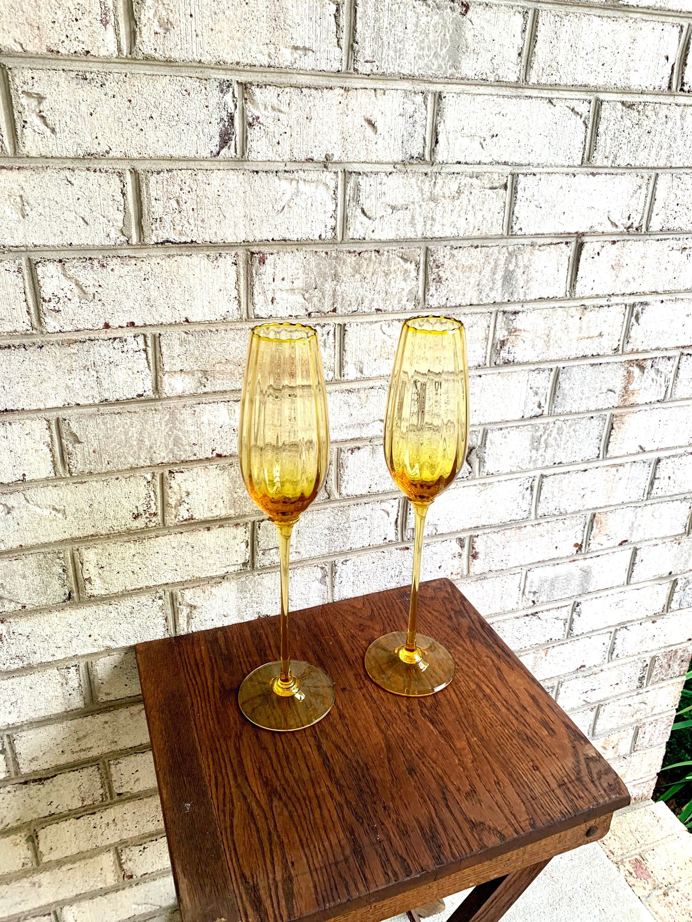 Napcoware Italian Glass XL Wine Glasses | Vintage Napco Amber Glass Oversized Wine Glasses | 16 1/2" Amber Glass XL Decorative Wine Glasses