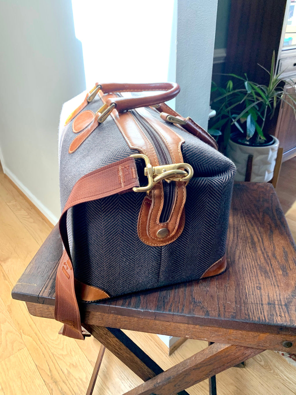 Vtg French Company Tweed Shoulder Bag | Tweed French Weekender Bag | MCM Tweed Bag |Tweed Crossbody Bag