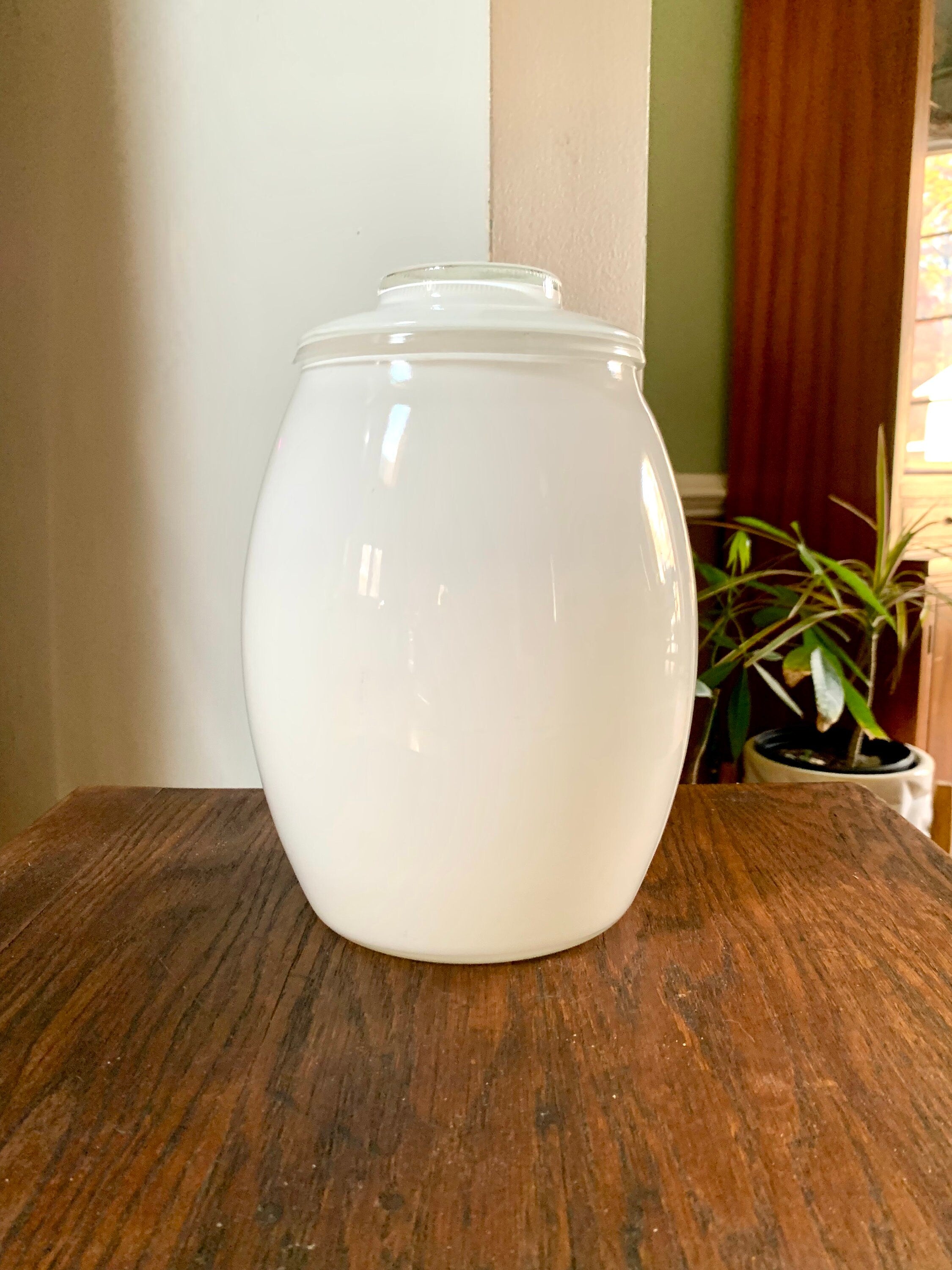 Vtg Bartlett Collins White Glass Hand Painted Cookie Jar | Bartlett Collins Cookie Jar | Hand Painted Fruit and Flowers Glass Jar