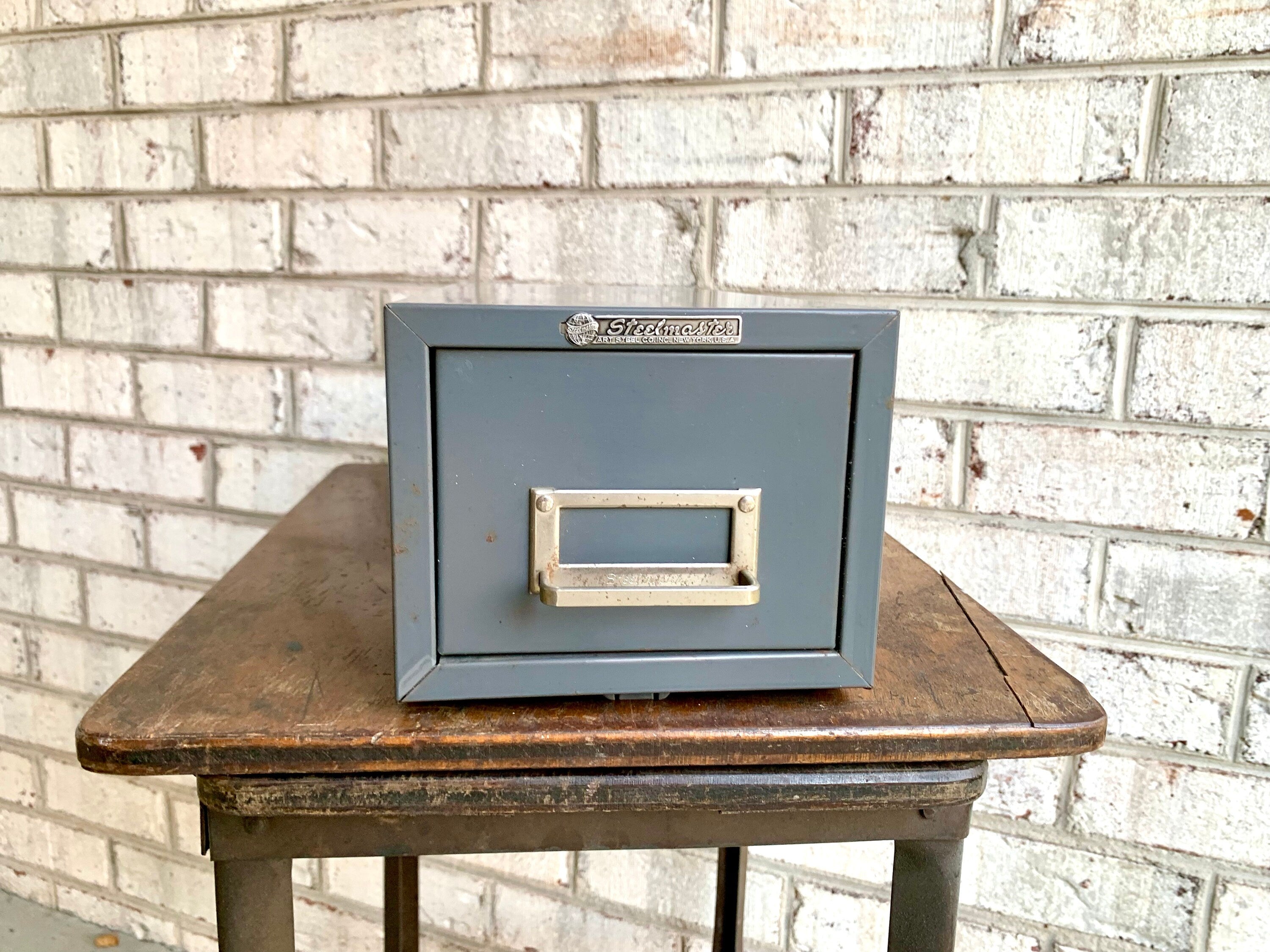 Vtg Rustic Steelmaster Cabinet | Metal Index Card Catalog | Single Drawer Storage | Industrial Storage Bin | Library Card Cabinet