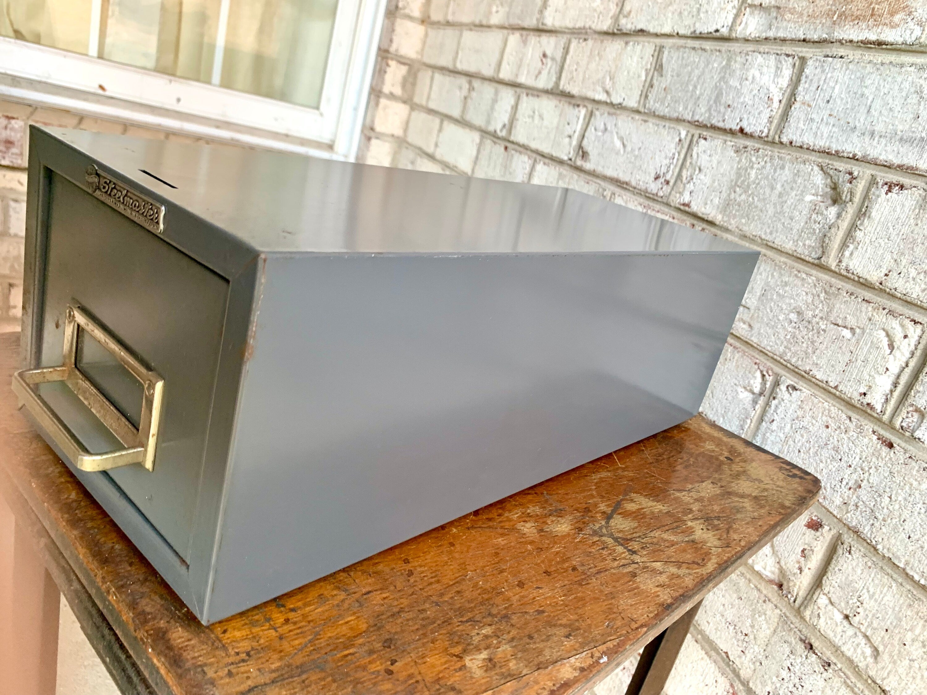 Vtg Rustic Steelmaster Cabinet | Metal Index Card Catalog | Single Drawer Storage | Industrial Storage Bin | Library Card Cabinet