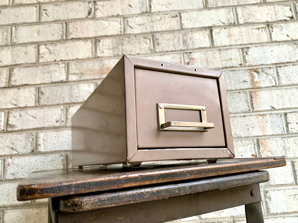 Vtg Rustic Steelmaster Cabinet | Distressed Tan Card Catalog | Single Drawer Storage | Industrial Storage Bin | Library Card Cabinet