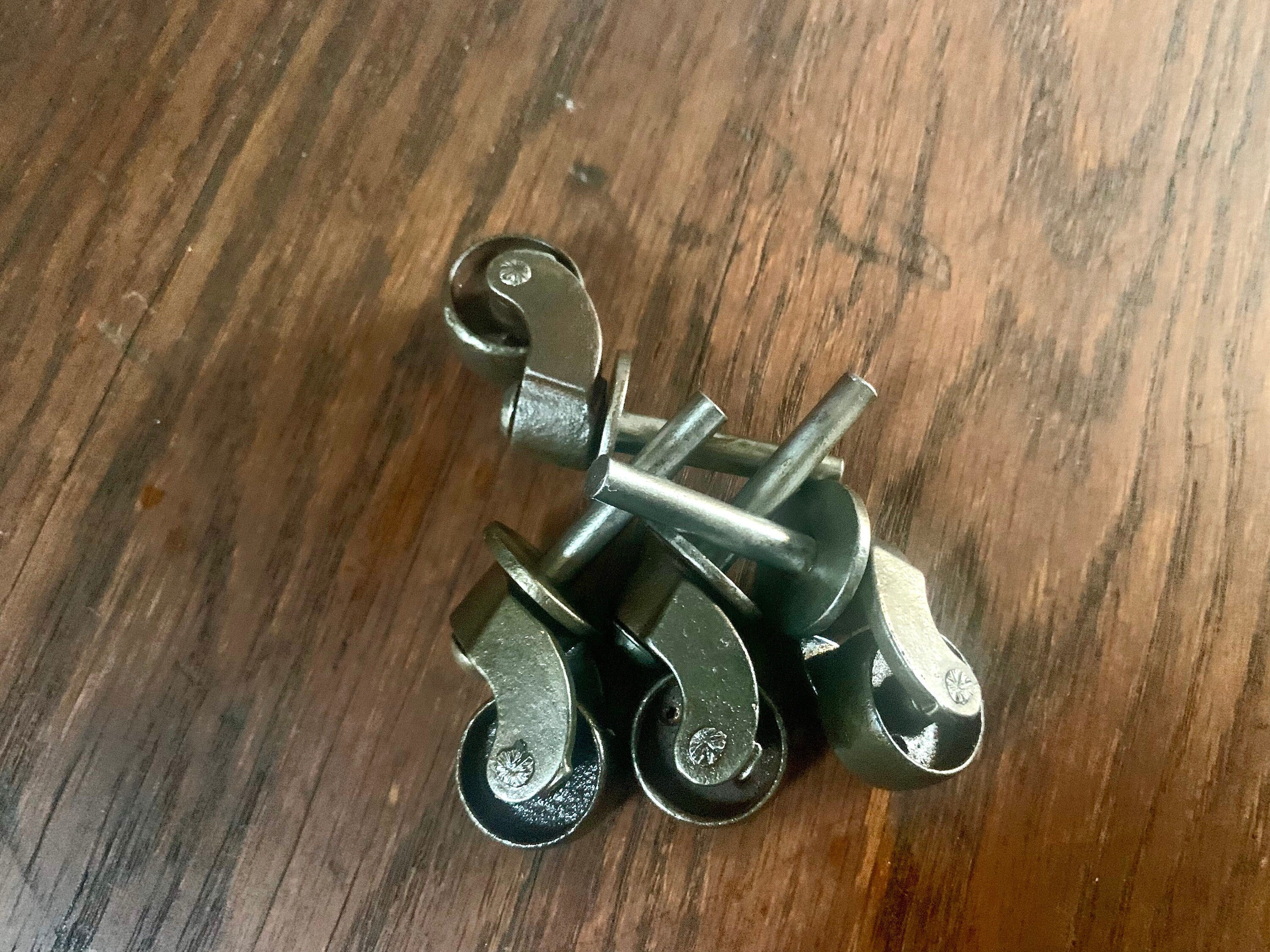 Salvaged Set of 4 Metal Casters | Metal Wheel Casters | Complete Set of 4 Early Metal Casters | Restoration Casters | Salvaged Casters