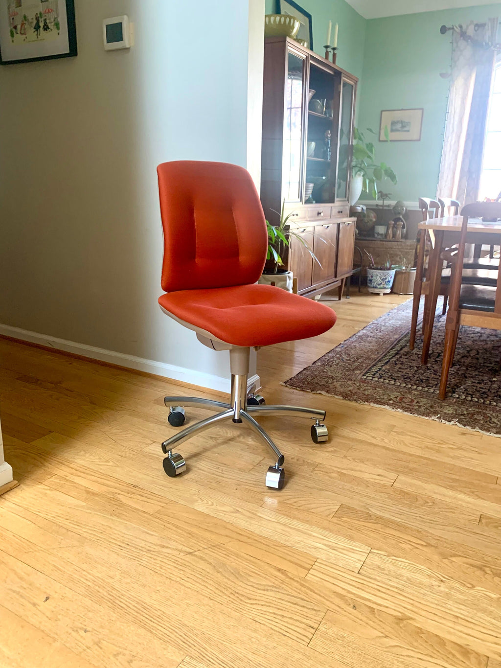 Vtg Steelcase Desk Chair | Orange MCM Swivel Chair | Padded Office Chair | Adjustable Swivel Chair | Executive Office Chair | Level INOP