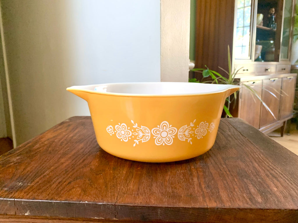 Vtg Pyrex 475 Butterfly Gold Casserole Dishes | Butterfly Gold Pyrex Casserole Dish | 2 1/2 Qt. Pyrex Dish