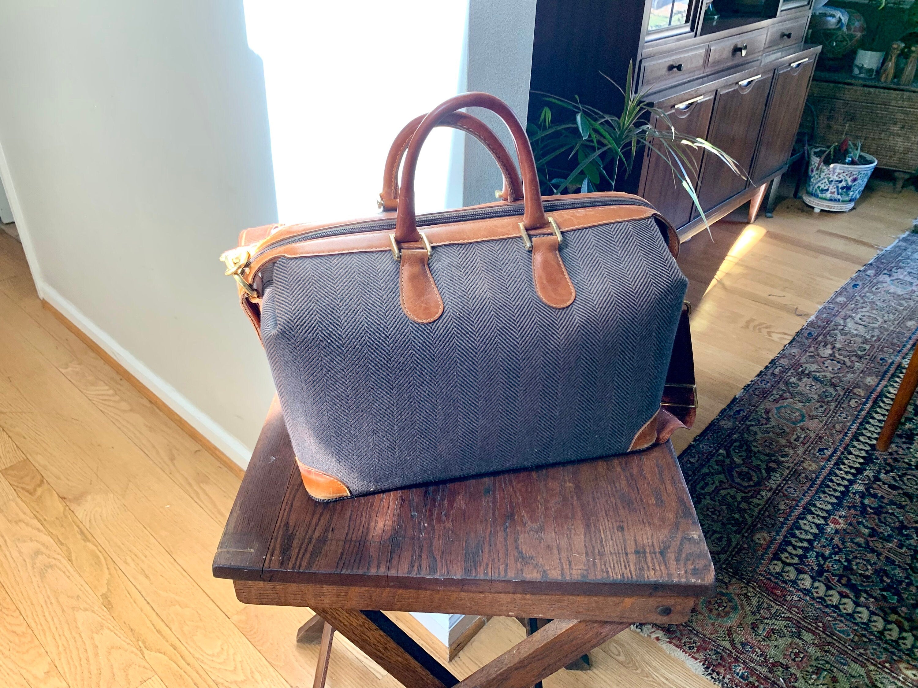 Vtg French Company Tweed Shoulder Bag | Tweed French Weekender Bag | MCM Tweed Bag |Tweed Crossbody Bag