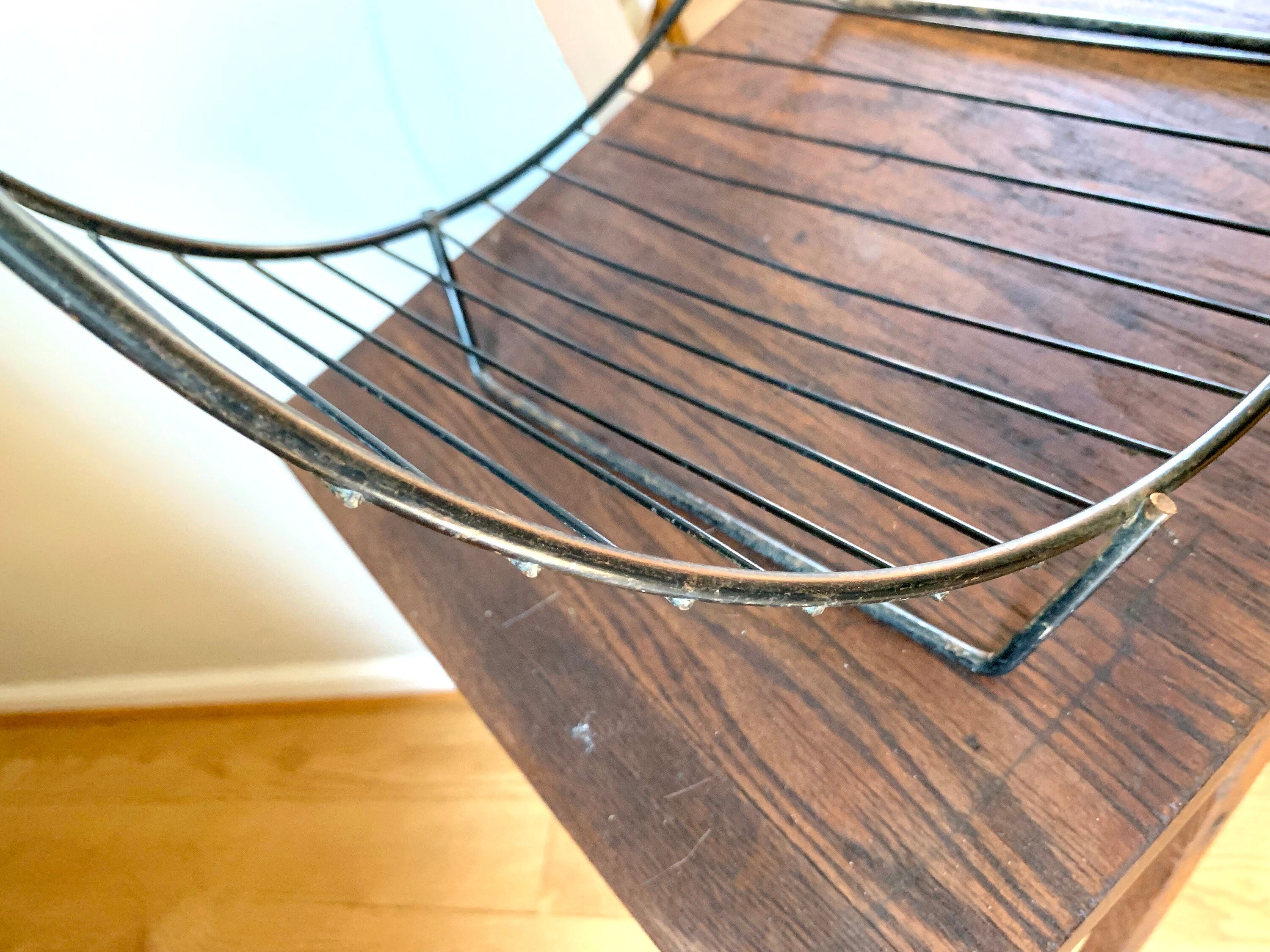 Vtg MCM Wire Magazine Rack | Mid Century Atomic Wire Magazine Rack | Brass Blanket Rack | Wire Towel Rack | Rustic Wire Stand