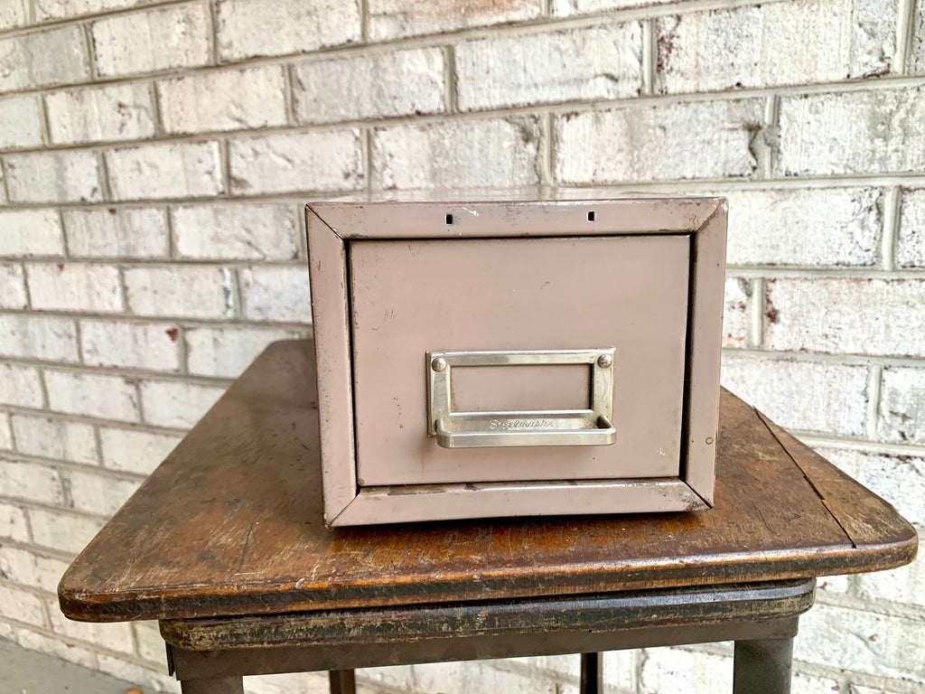 Vtg Rustic Steelmaster Cabinet | Distressed Tan Card Catalog | Single Drawer Storage | Industrial Storage Bin | Library Card Cabinet