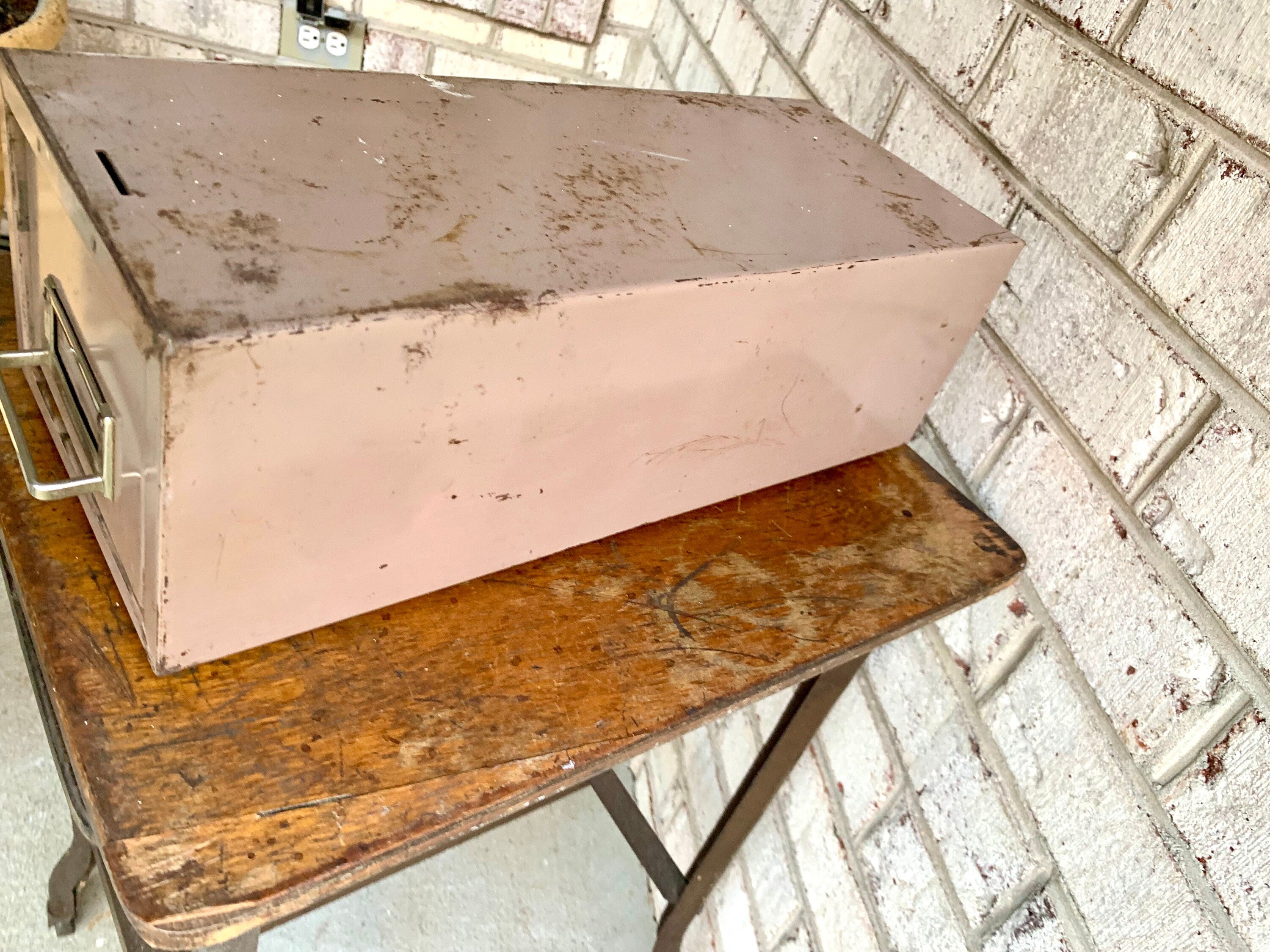 Vtg Rustic Steelmaster Cabinet | Distressed Tan Card Catalog | Single Drawer Storage | Industrial Storage Bin | Library Card Cabinet