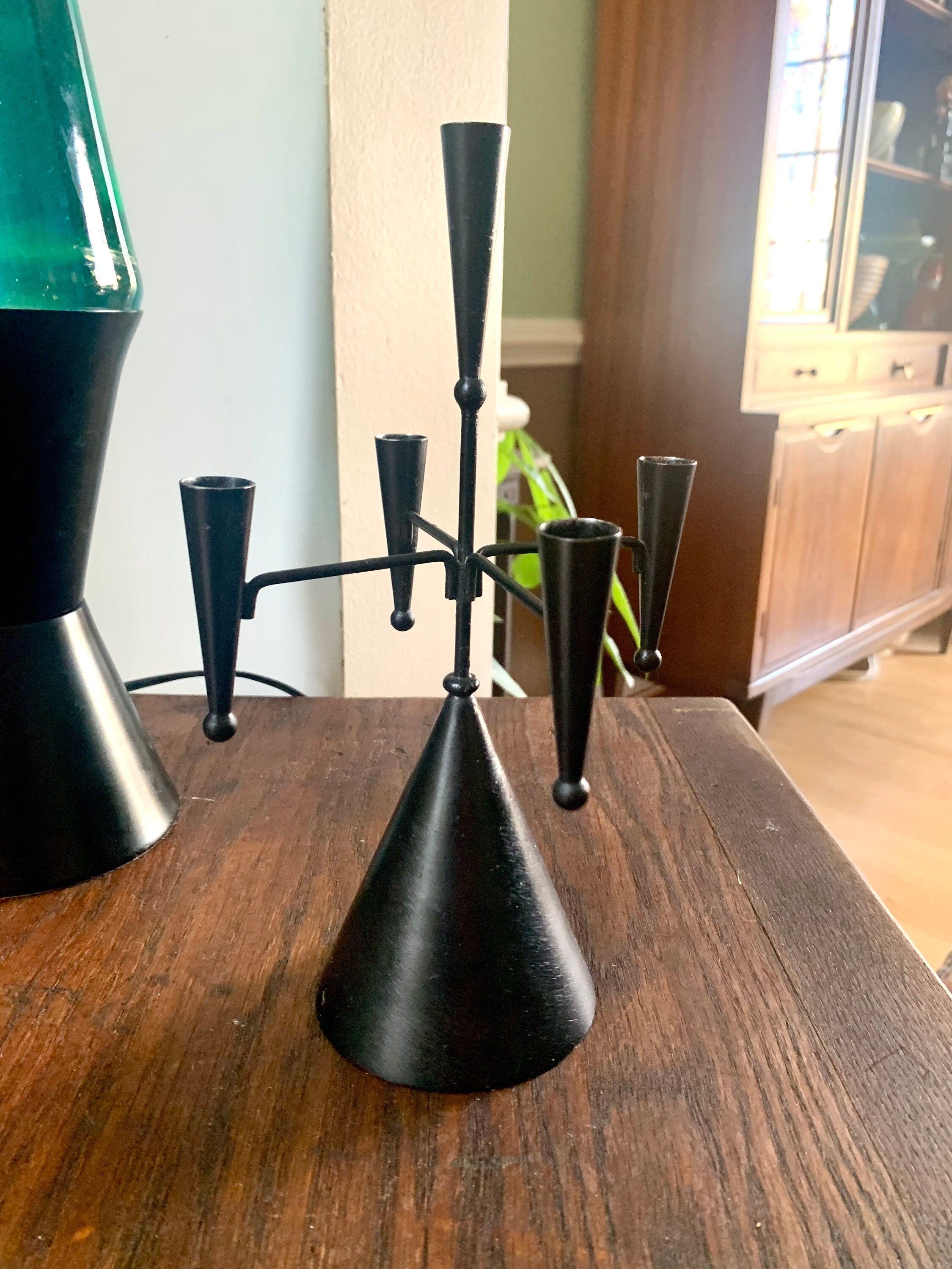 Vtg MCM Gunnar Ander Candelabra | Black Metal Ystad Metall Candelabra | Small Candlestick Holder | MCM Swedish Candle Holder