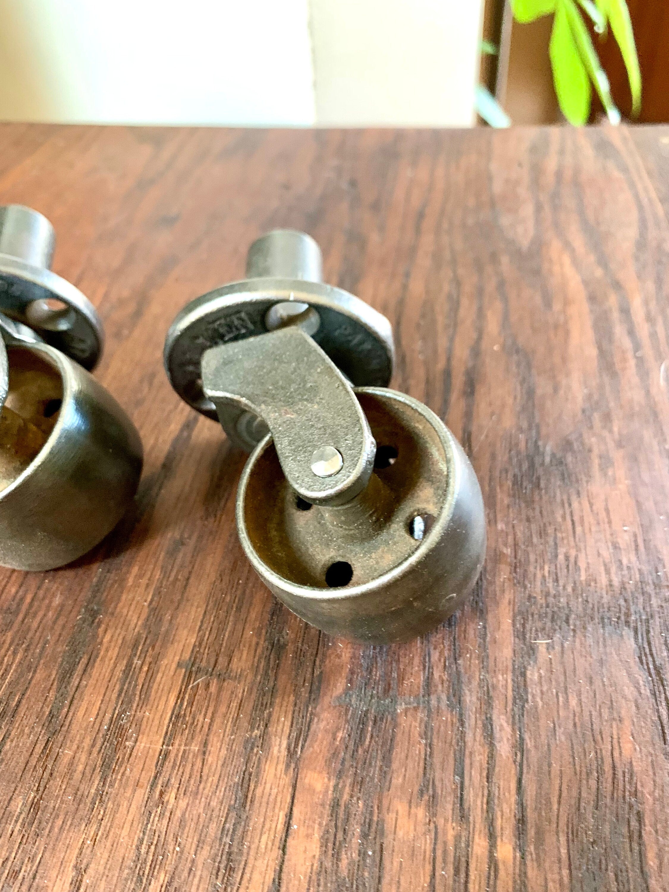 Salvaged Pair Of Allen Metal Casters | Metal Swivel Wheel Casters | 1 3/4" Early Metal Casters | Restoration Casters | Salvaged Casters