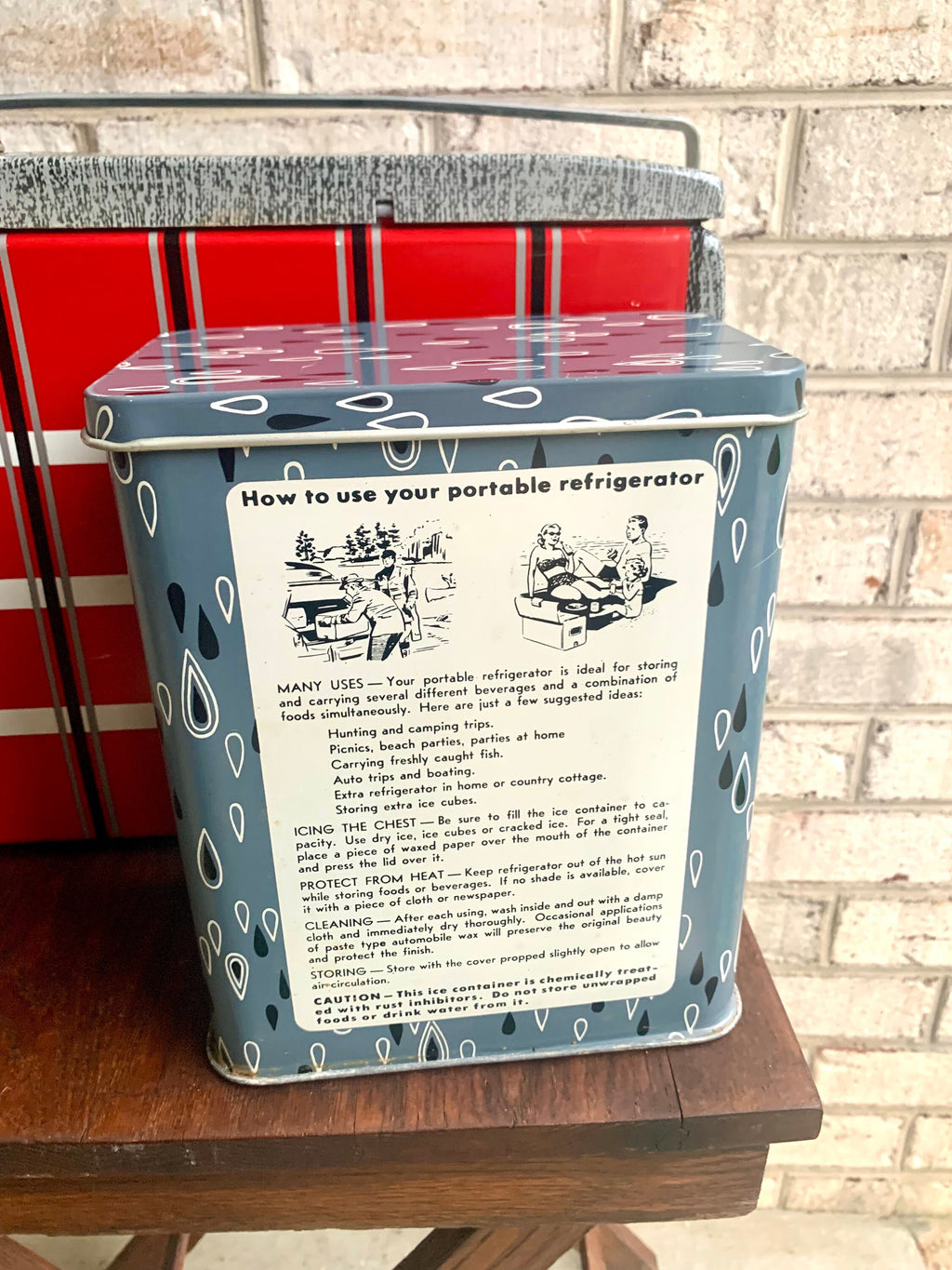 Vtg Flamingo Metal Ice Chest | Red Plaid Metal Ice Chest | Poloron Flamingo Insulated Ice Chest | Vtg Eskimo Kooler Ice Chest