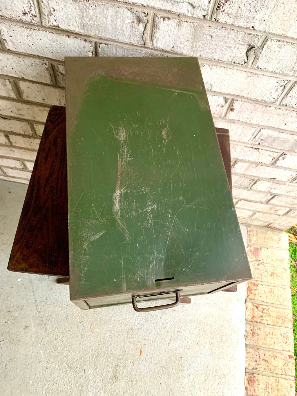 Vtg Metal Card Catalog Cabinet | Rustic Green Metal Drawer | Rustic Metal Cabinet Drawer | Metal Storage Box | Rustic Storage