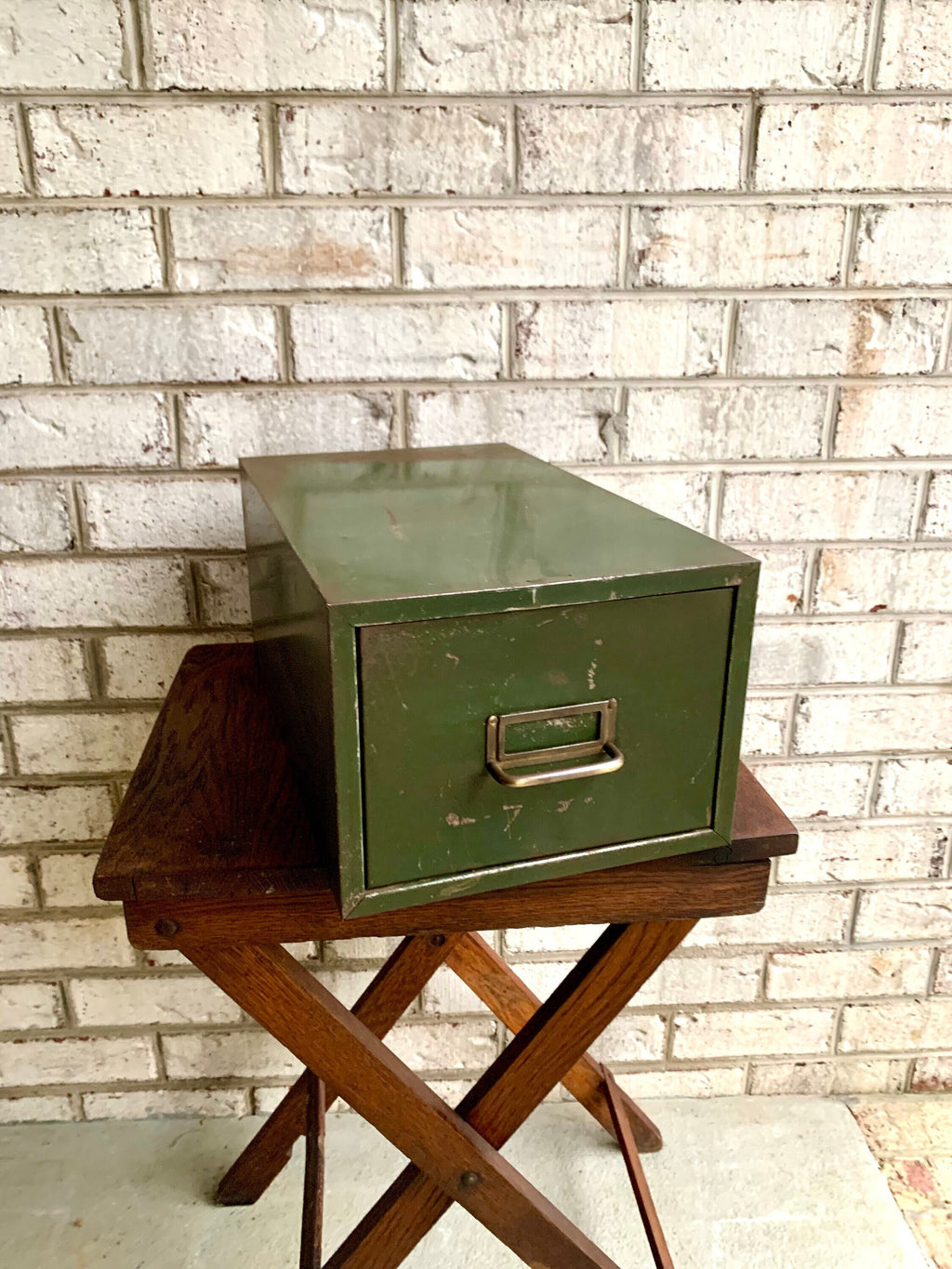Vtg Metal Card Catalog Cabinet | Rustic Green Metal Drawer | Rustic Metal Cabinet Drawer | Metal Storage Box | Rustic Storage