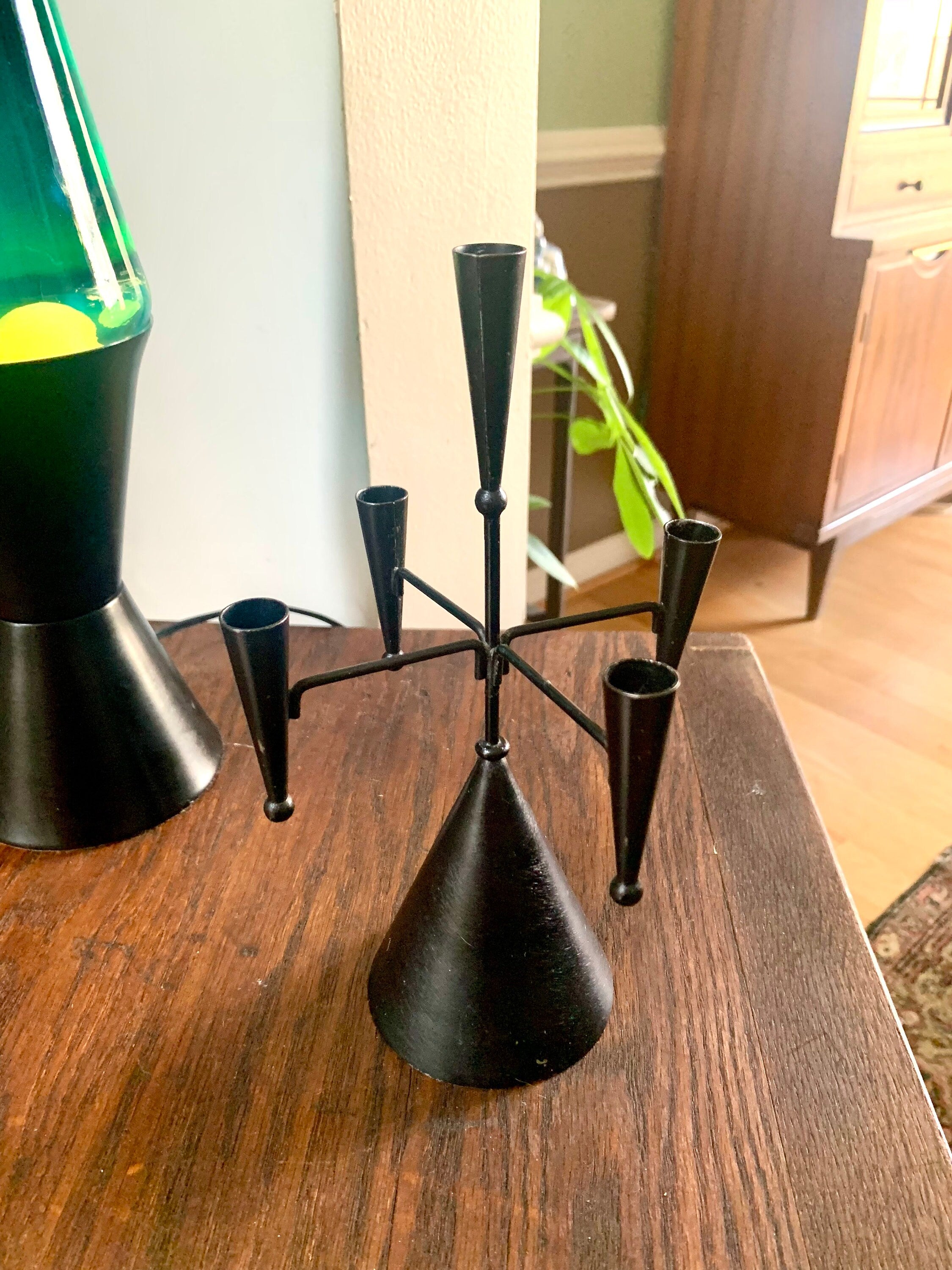 Vtg MCM Gunnar Ander Candelabra | Black Metal Ystad Metall Candelabra | Small Candlestick Holder | MCM Swedish Candle Holder