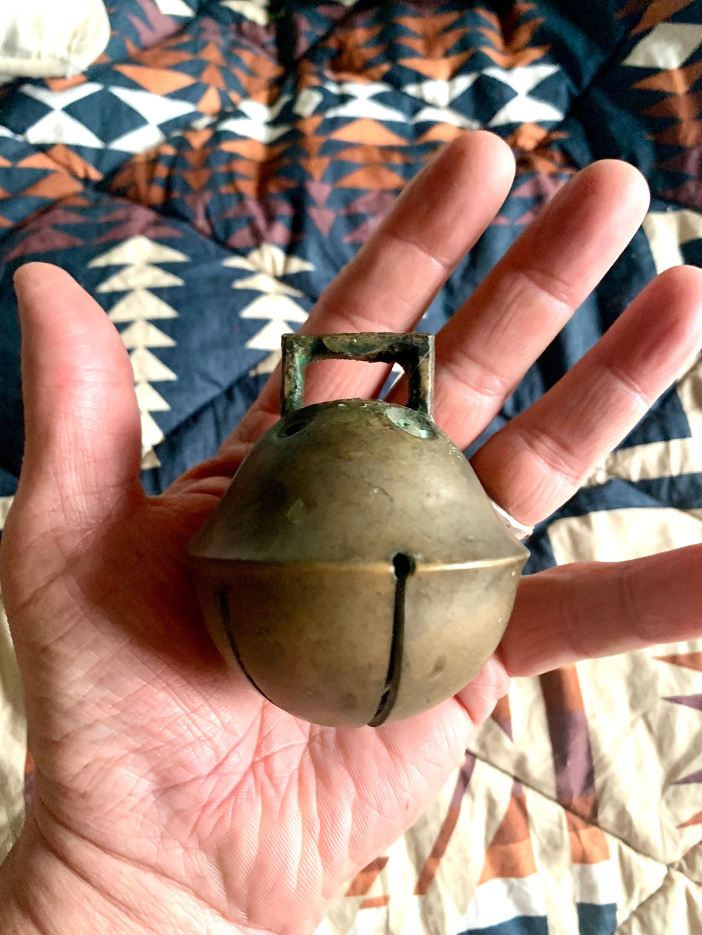 Set of 4 Brass Sleigh Bells | Swedish Style Sleigh Bells | Hip Sleigh Bells On Leather Strap | Antique Sleigh Bells | Distressed Sleigh Bells