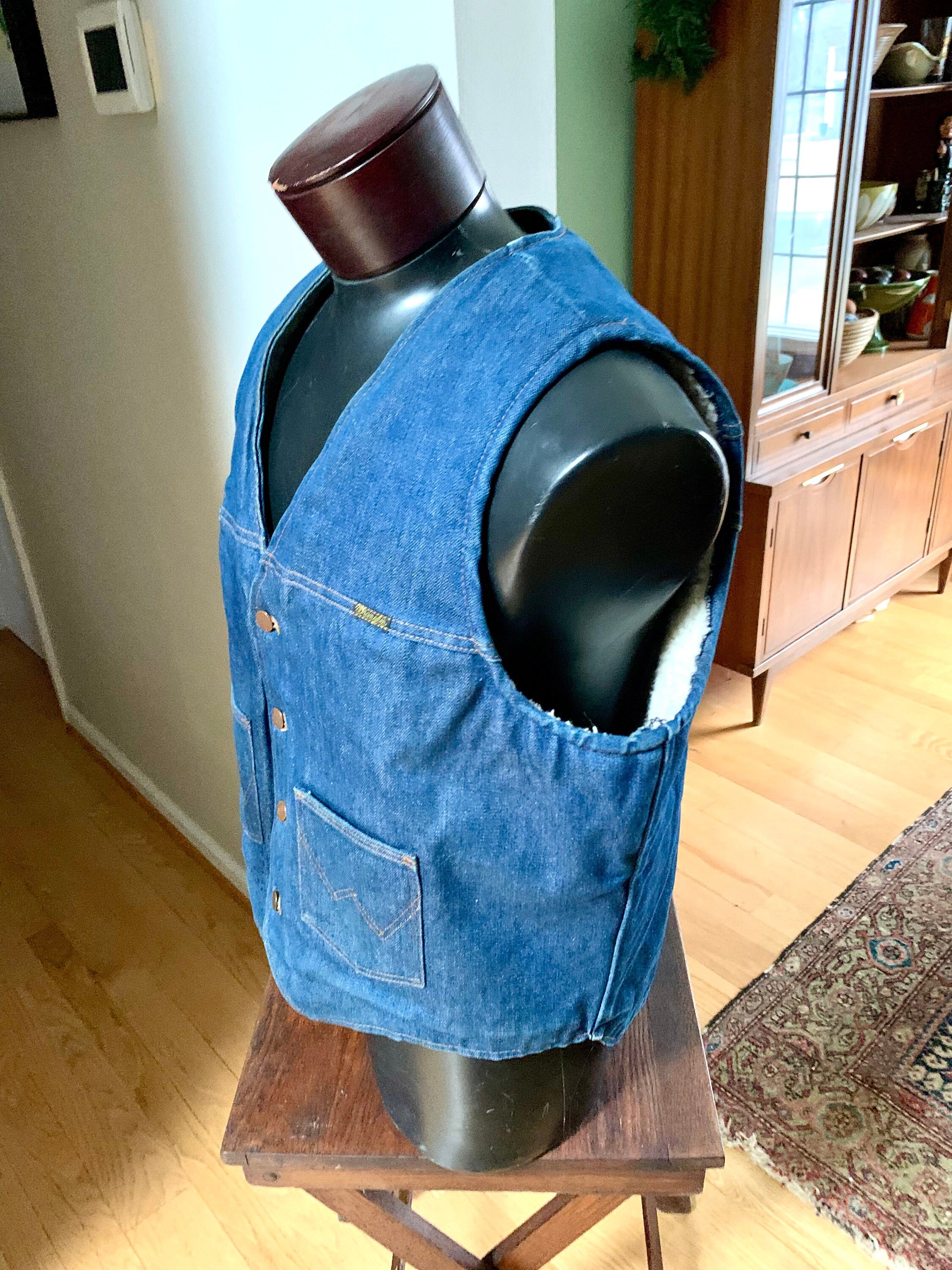 1970s Denim Vest | Wrangler Denim Vest | Sherpa Lined Wrangler Jean Vest | XL Wrangler VL200NV Vest | Denim Jean Vest | Western Jean Vest