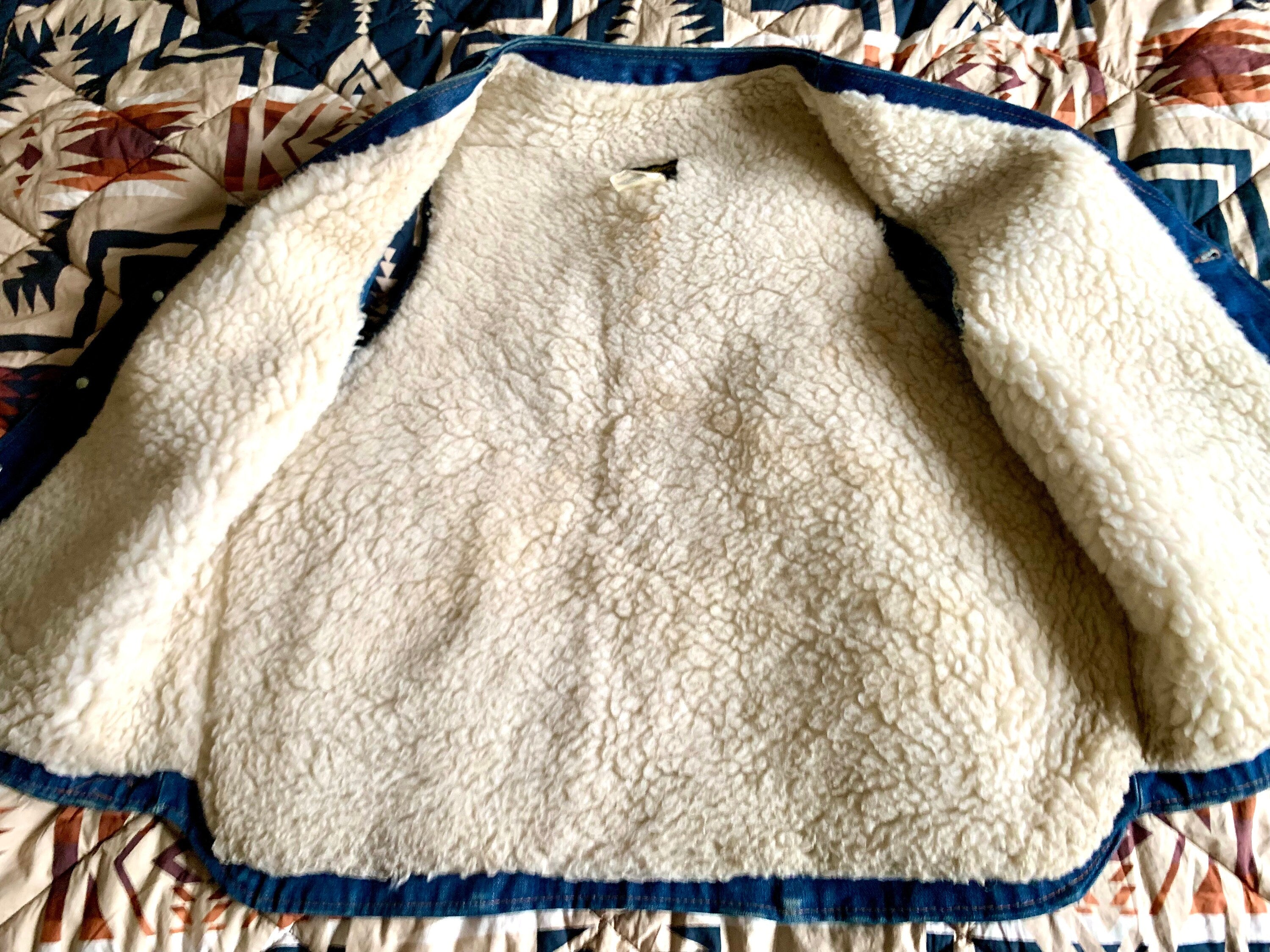 1970s Denim Vest | Wrangler Denim Vest | Sherpa Lined Wrangler Jean Vest | XL Wrangler VL200NV Vest | Denim Jean Vest | Western Jean Vest