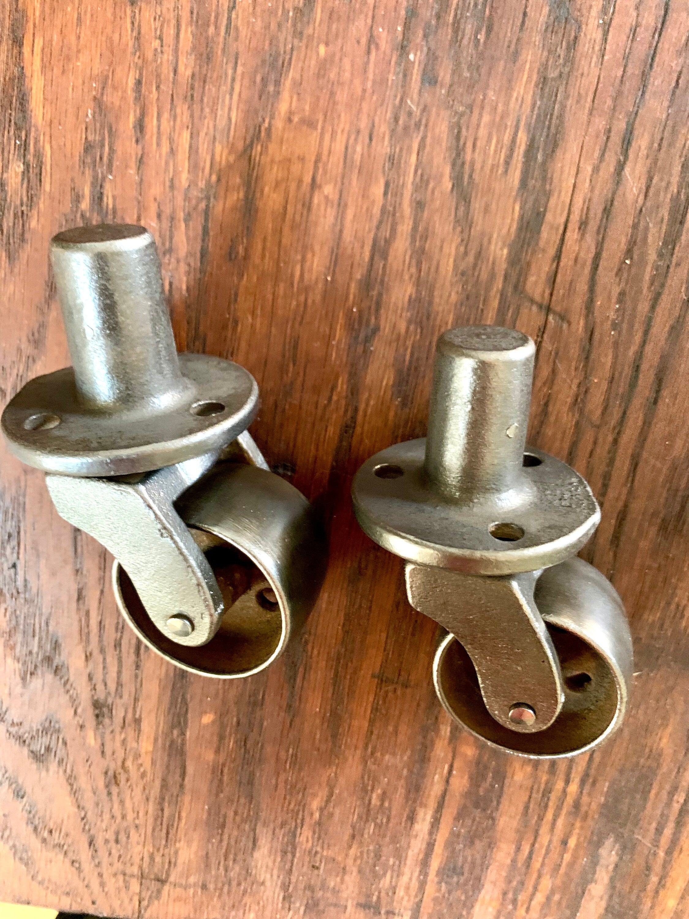Salvaged Pair Of Allen Metal Casters | Metal Swivel Wheel Casters | 1 3/4" Early Metal Casters | Restoration Casters | Salvaged Casters