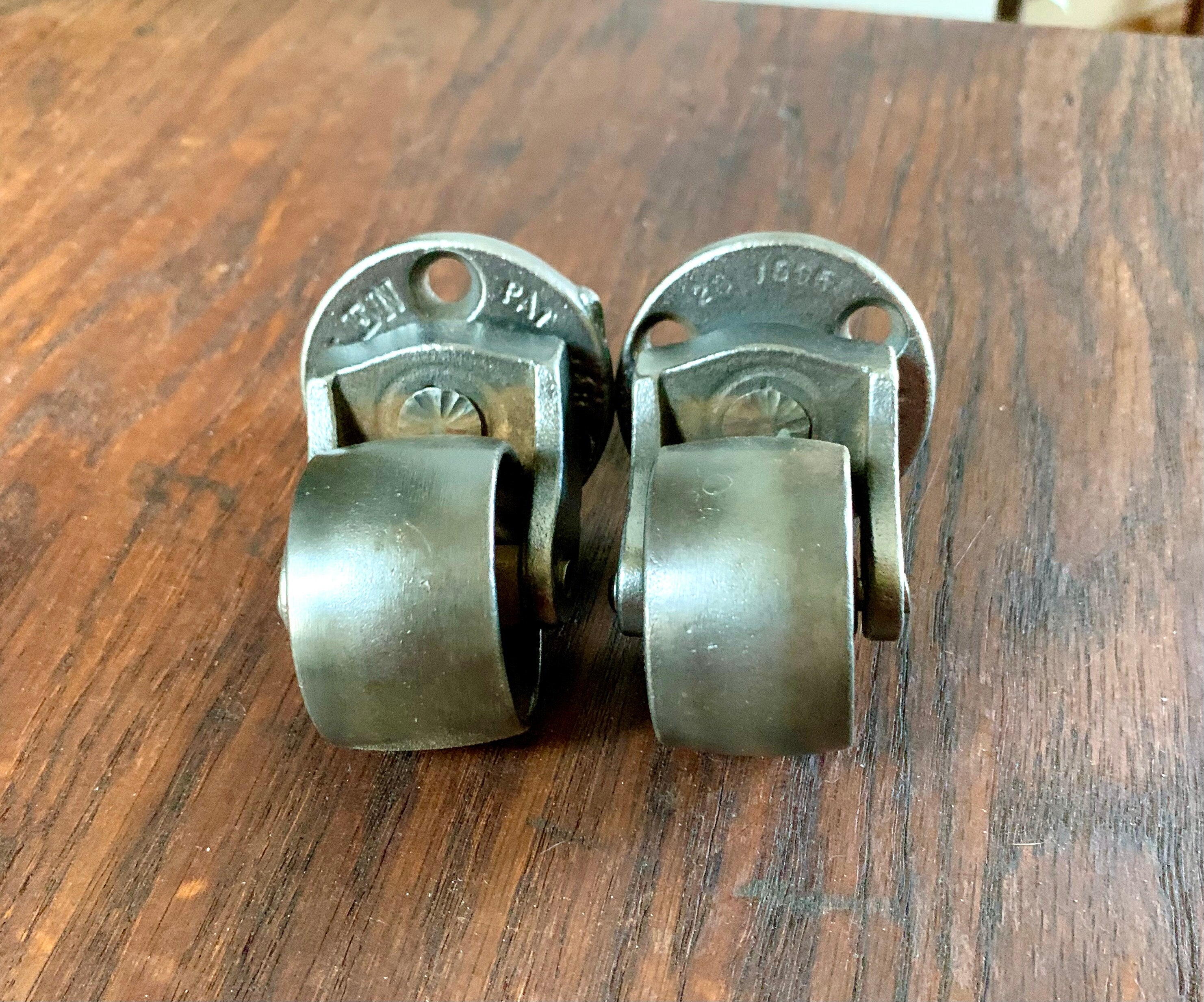 Salvaged Pair Of Allen Metal Casters | Metal Swivel Wheel Casters | 1 3/4" Early Metal Casters | Restoration Casters | Salvaged Casters