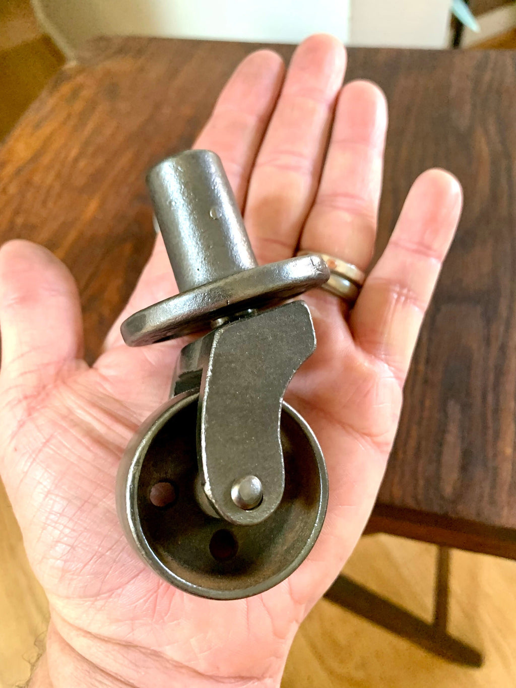 Salvaged Pair Of Allen Metal Casters | Metal Swivel Wheel Casters | 1 3/4" Early Metal Casters | Restoration Casters | Salvaged Casters