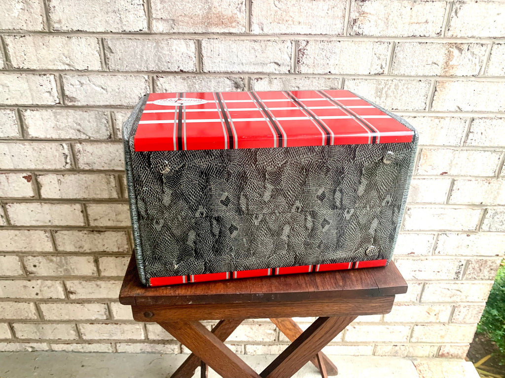 Vtg Flamingo Metal Ice Chest | Red Plaid Metal Ice Chest | Poloron Flamingo Insulated Ice Chest | Vtg Eskimo Kooler Ice Chest