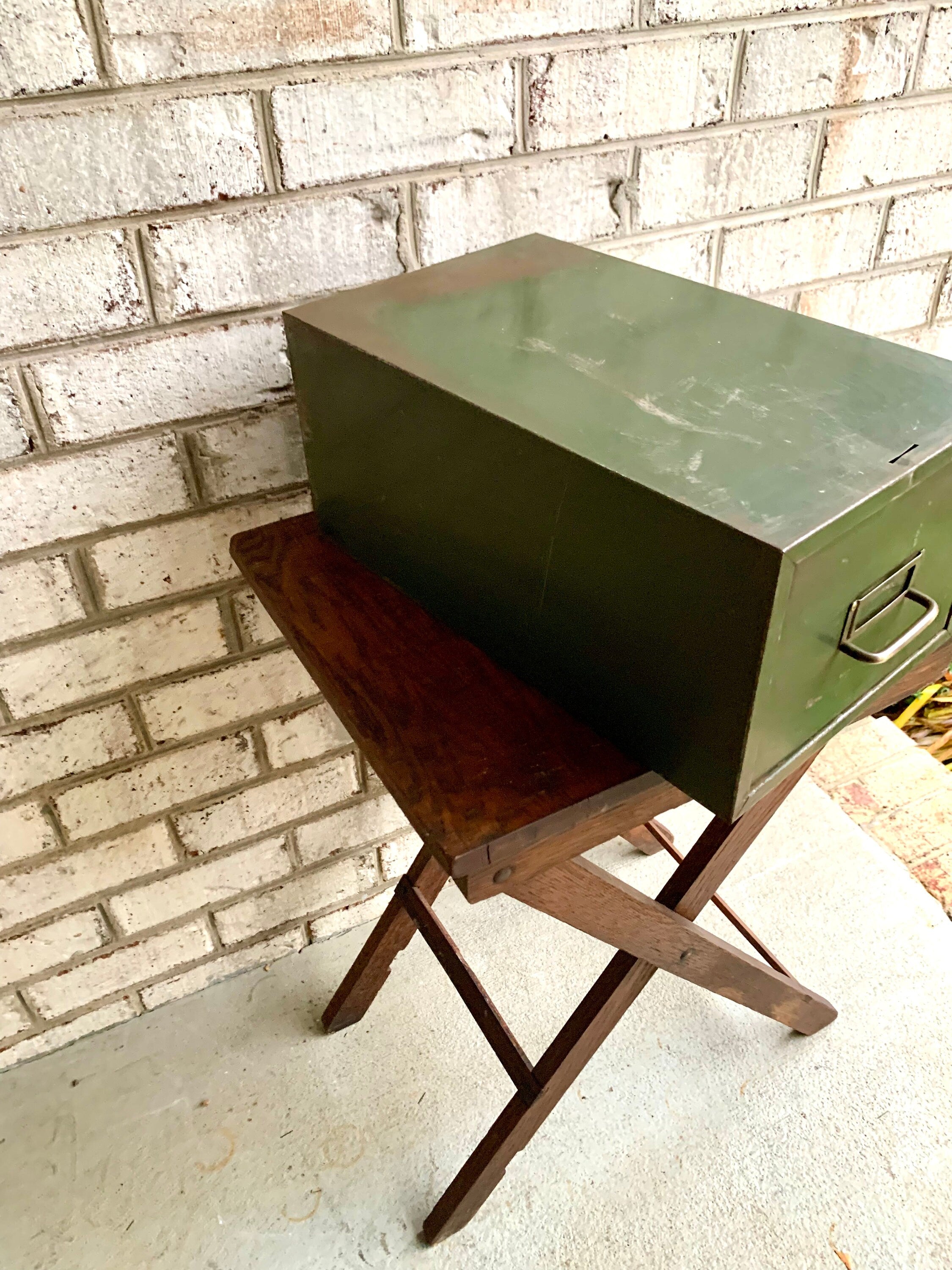 Vtg Metal Card Catalog Cabinet | Rustic Green Metal Drawer | Rustic Metal Cabinet Drawer | Metal Storage Box | Rustic Storage