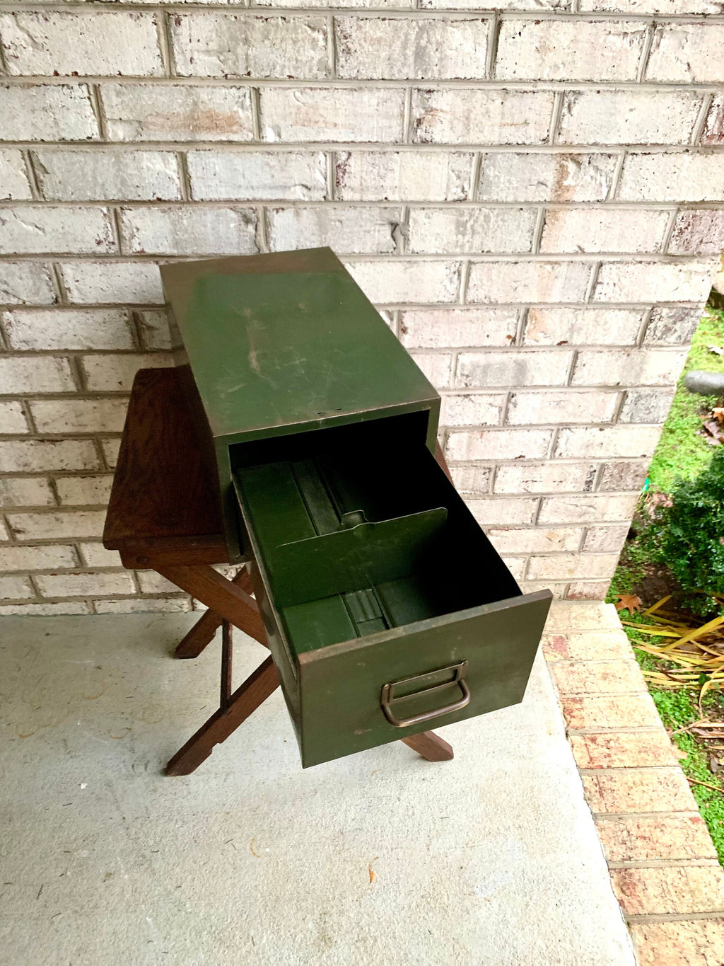 Vtg Metal Card Catalog Cabinet | Rustic Green Metal Drawer | Rustic Metal Cabinet Drawer | Metal Storage Box | Rustic Storage