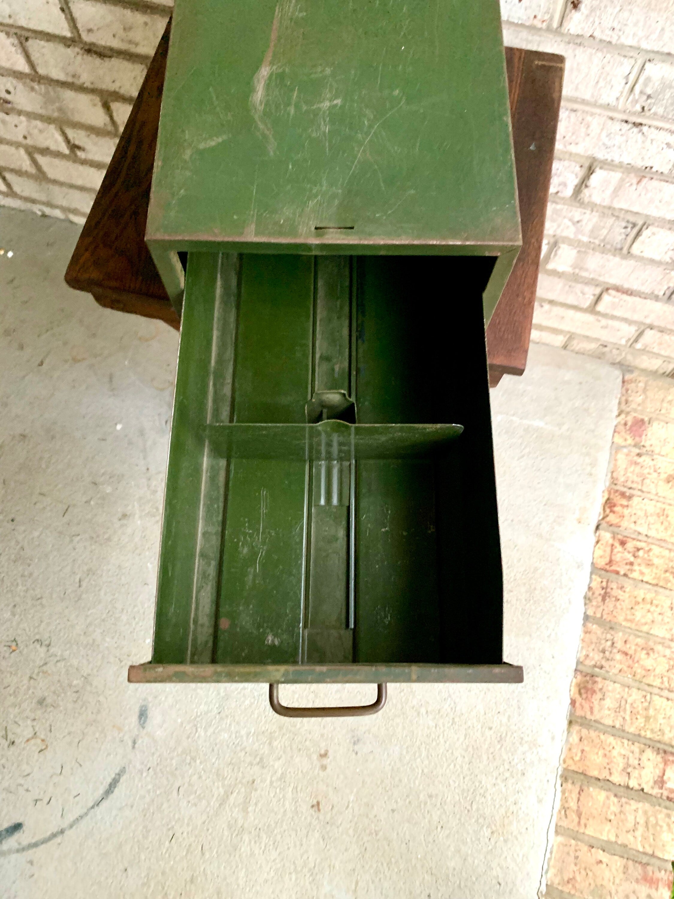 Vtg Metal Card Catalog Cabinet | Rustic Green Metal Drawer | Rustic Metal Cabinet Drawer | Metal Storage Box | Rustic Storage
