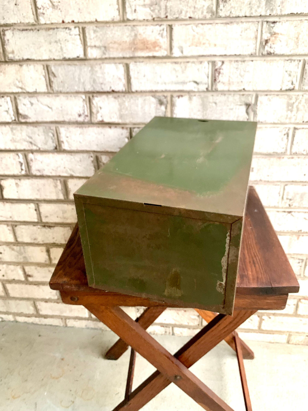 Vtg Metal Card Catalog Cabinet | Rustic Green Metal Drawer | Rustic Metal Cabinet Drawer | Metal Storage Box | Rustic Storage