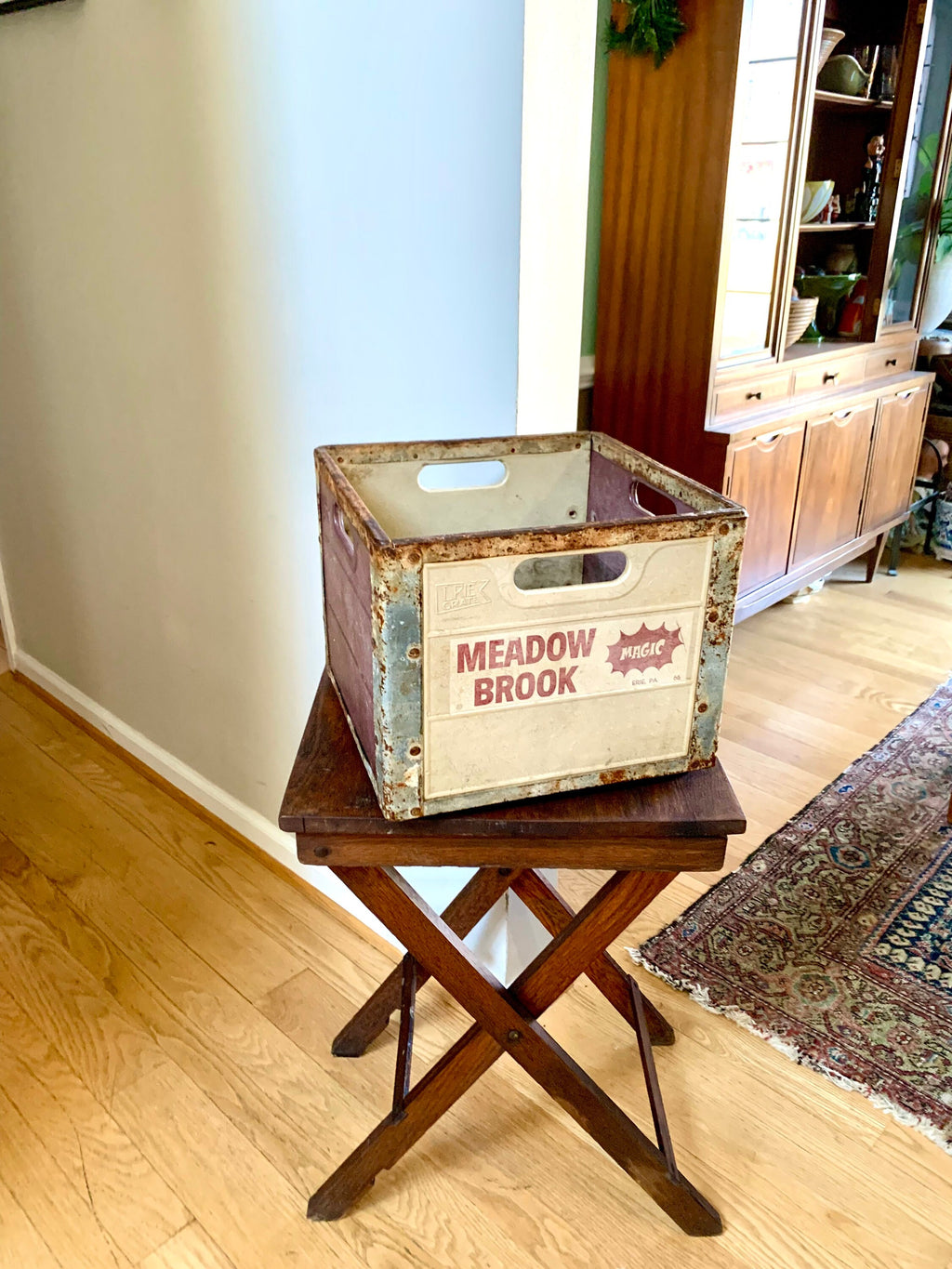 Vtg Meadow Brook Magic Milk Crate | Erie PA Rustic Metal and Fiberglass Milk Crate | Antique Milk Bottle Crate