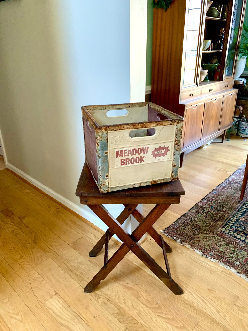 Vtg Meadow Brook Magic Milk Crate | Erie PA Rustic Metal and Fiberglass Milk Crate | Antique Milk Bottle Crate