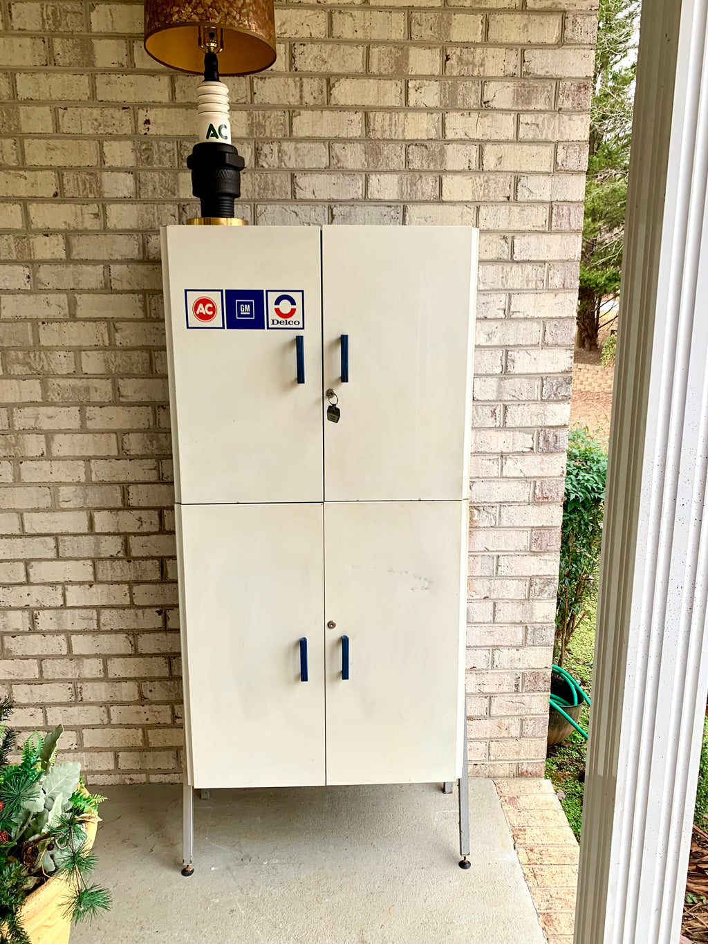 Vtg Metal AC Delco Standing Cabinet| GM Ac Delco Metal Parts Cabinet | GM Automotive Advertisement Bin | Industrial Automotive Cabinet