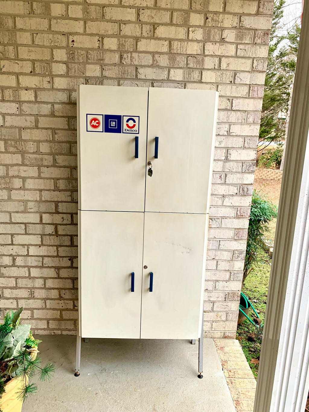 Vtg Metal AC Delco Standing Cabinet| GM Ac Delco Metal Parts Cabinet | GM Automotive Advertisement Bin | Industrial Automotive Cabinet