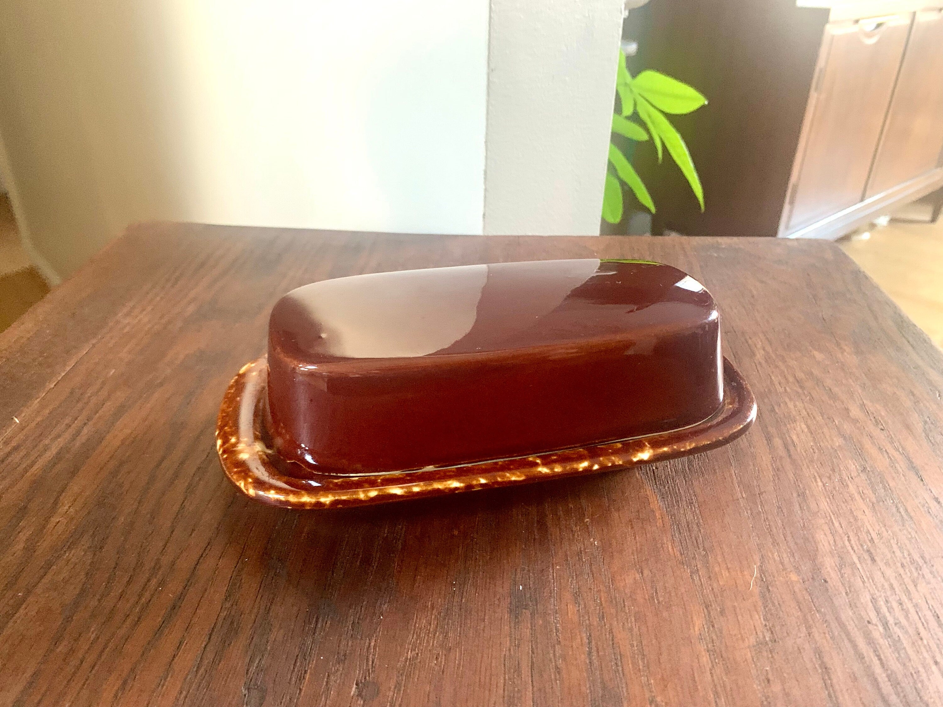 Vintage McCoy 7013 Butter Dish | Brown Drip Ceramic McCoy Butter Dish | Lidded McCoy Butter Dish | McCoy Covered Butter Dish