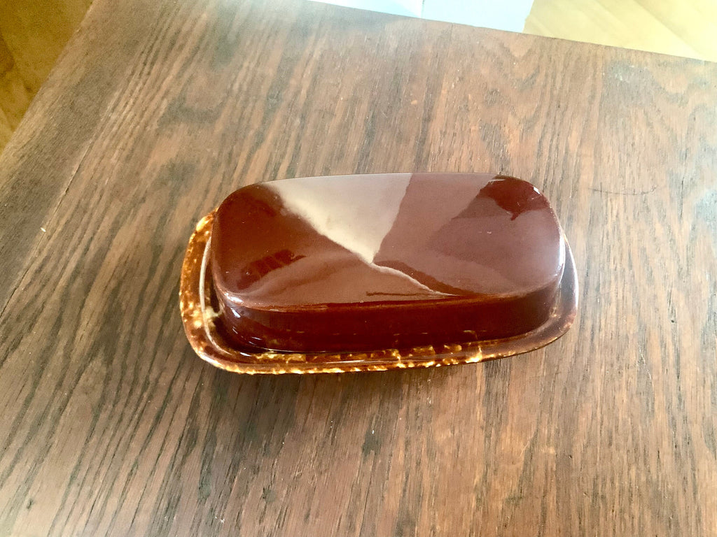 Vintage McCoy 7013 Butter Dish | Brown Drip Ceramic McCoy Butter Dish | Lidded McCoy Butter Dish | McCoy Covered Butter Dish