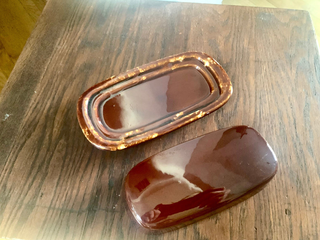 Vintage McCoy 7013 Butter Dish | Brown Drip Ceramic McCoy Butter Dish | Lidded McCoy Butter Dish | McCoy Covered Butter Dish