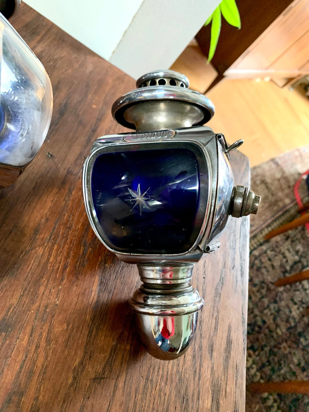 Vintage Pair of Lucidus Carriage Lamps | Antique Lucidus French Side Lamps | Lucidus Oil Side Lamps | Cobalt Blue Oil Side Lamps