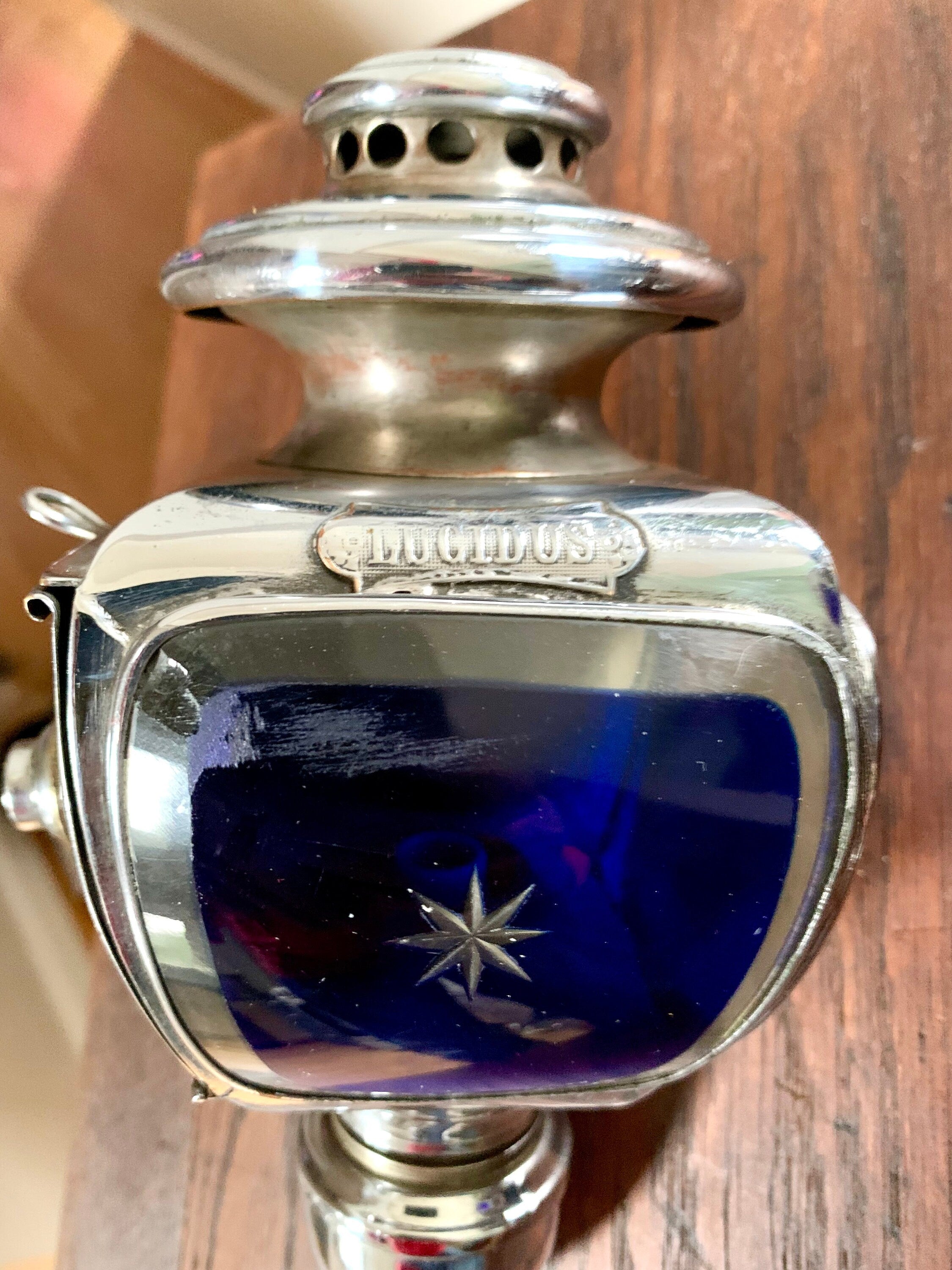 Vintage Pair of Lucidus Carriage Lamps | Antique Lucidus French Side Lamps | Lucidus Oil Side Lamps | Cobalt Blue Oil Side Lamps